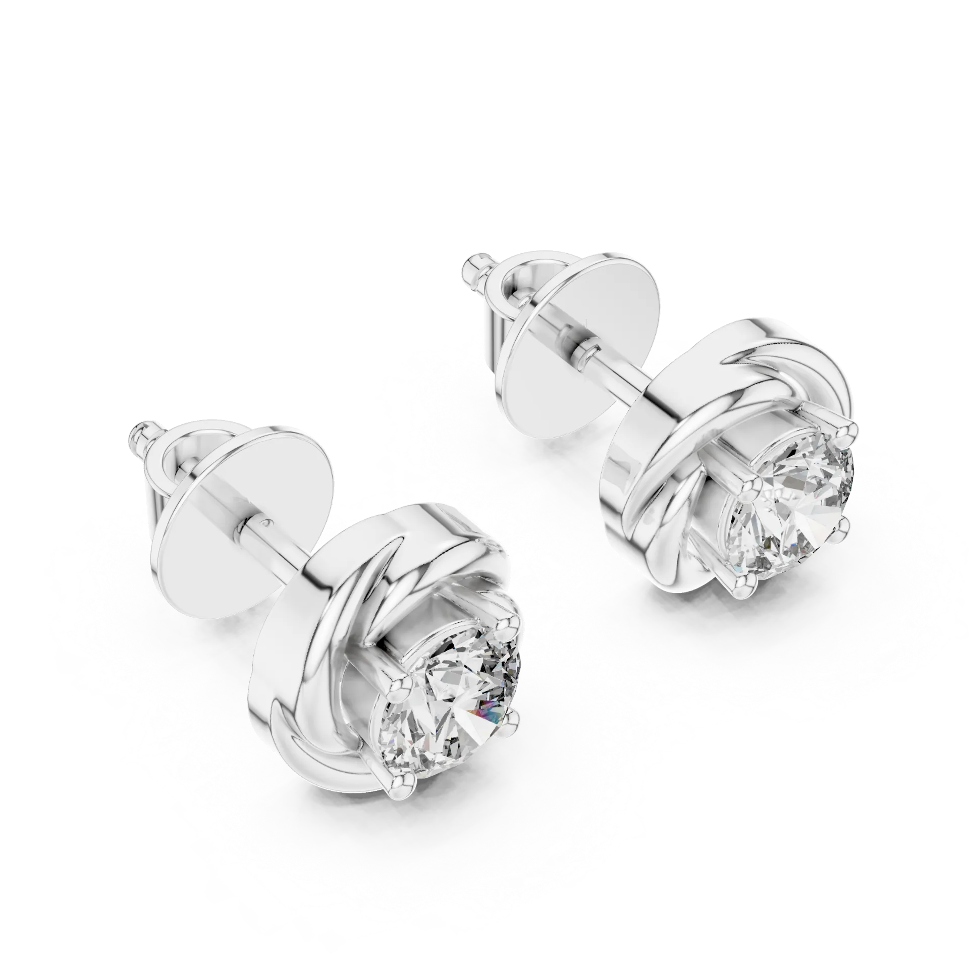 Spiral Swirl Solitaire Stud Earrings