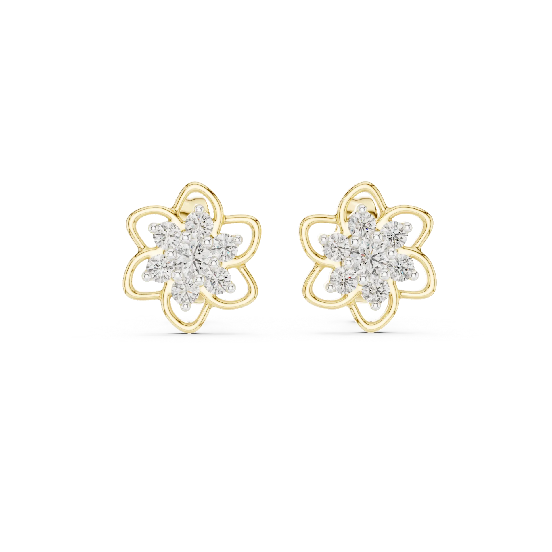 Round Diamond Floral Stud Earrings