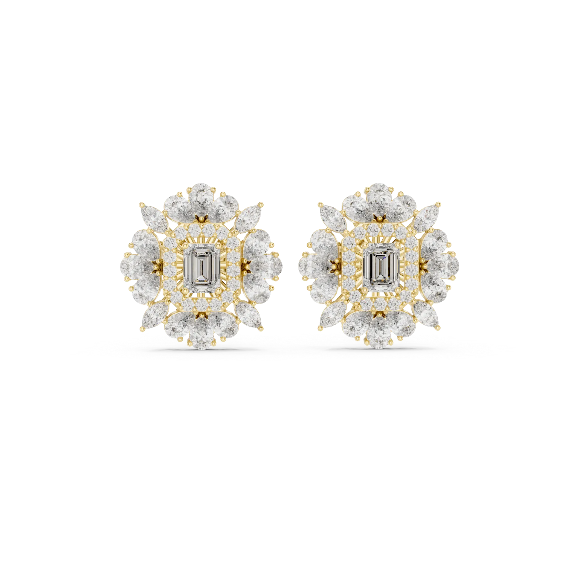 Pear Diamond Floral Stud Earrings