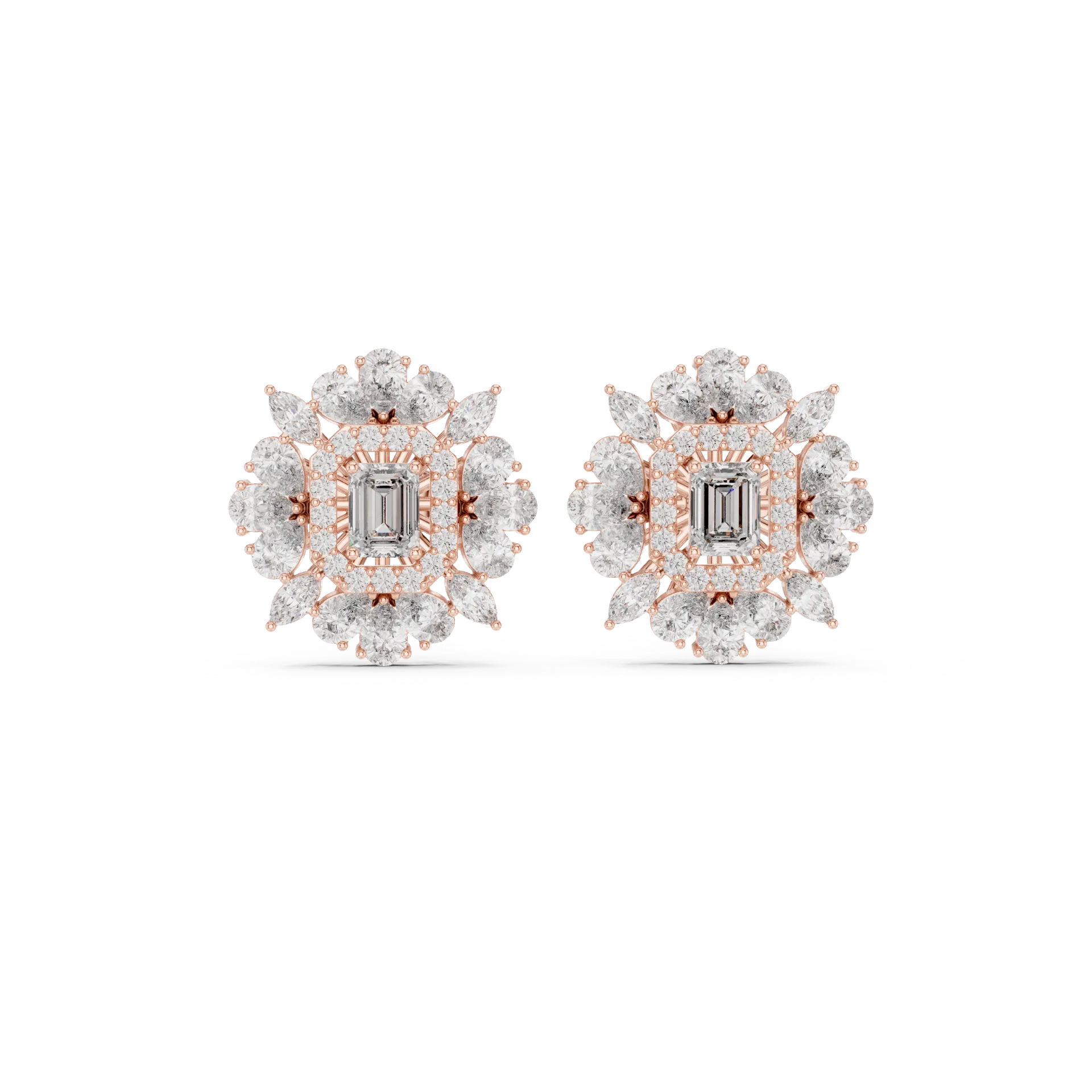 Pear Diamond Floral Stud Earrings