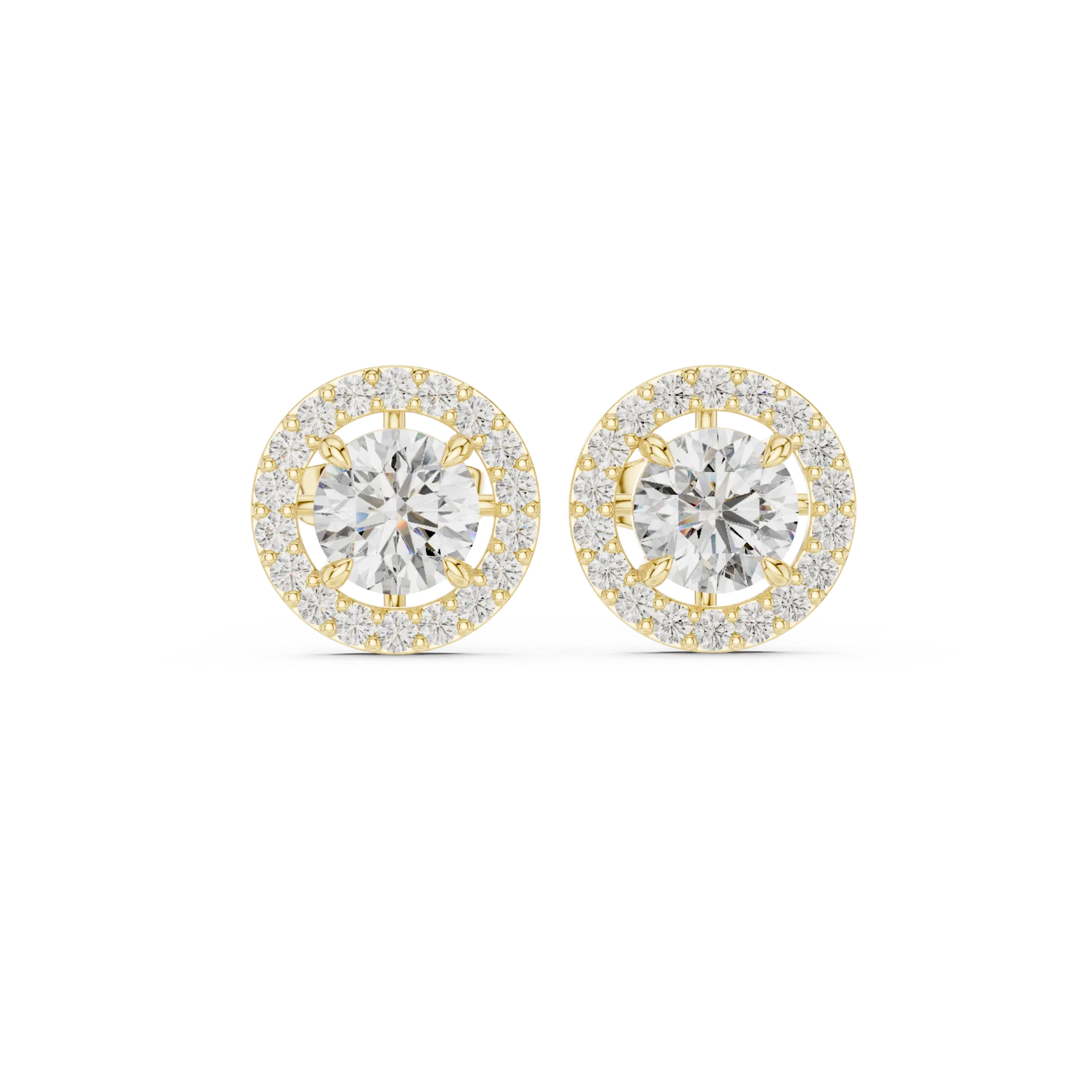 Round Diamond Halo Stud Earrings