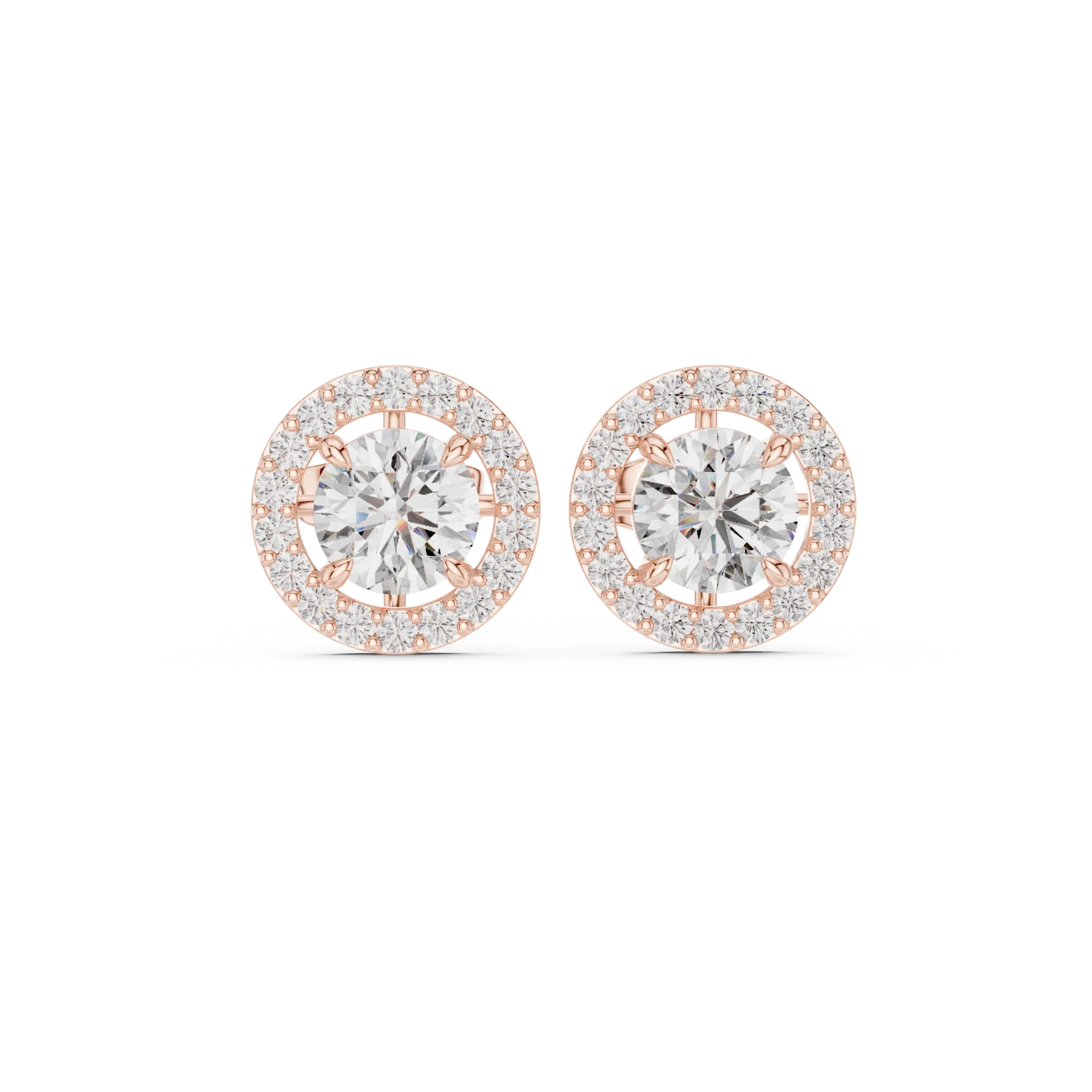Round Diamond Halo Stud Earrings