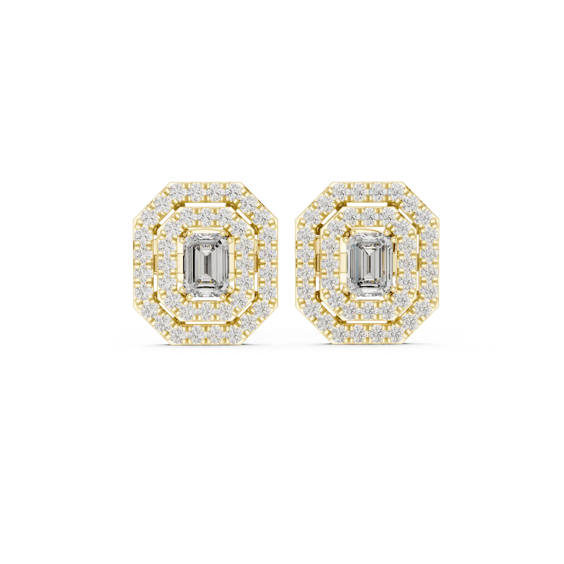 Emerald Double Halo Stud Earrings