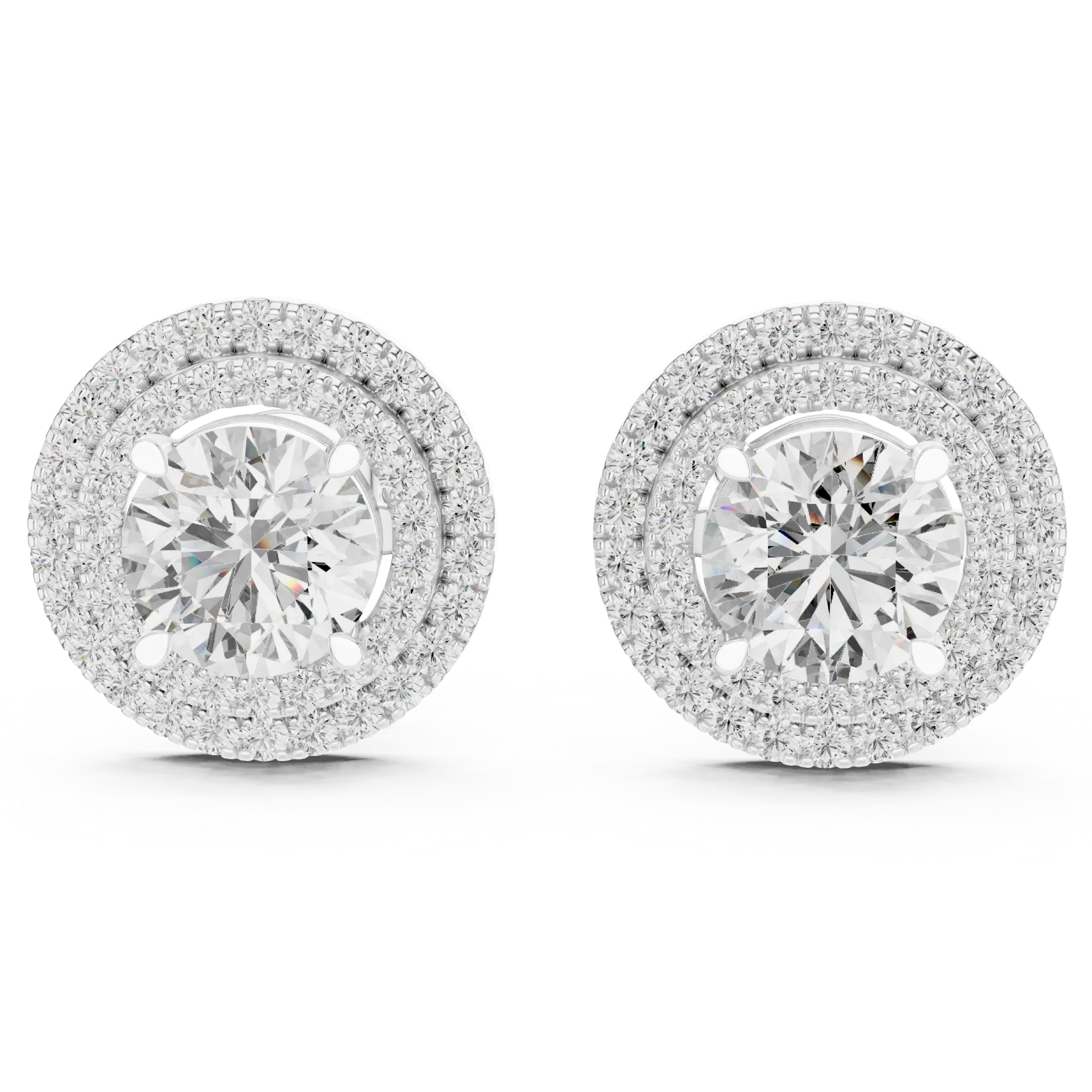 Round Double Halo Stud Earrings