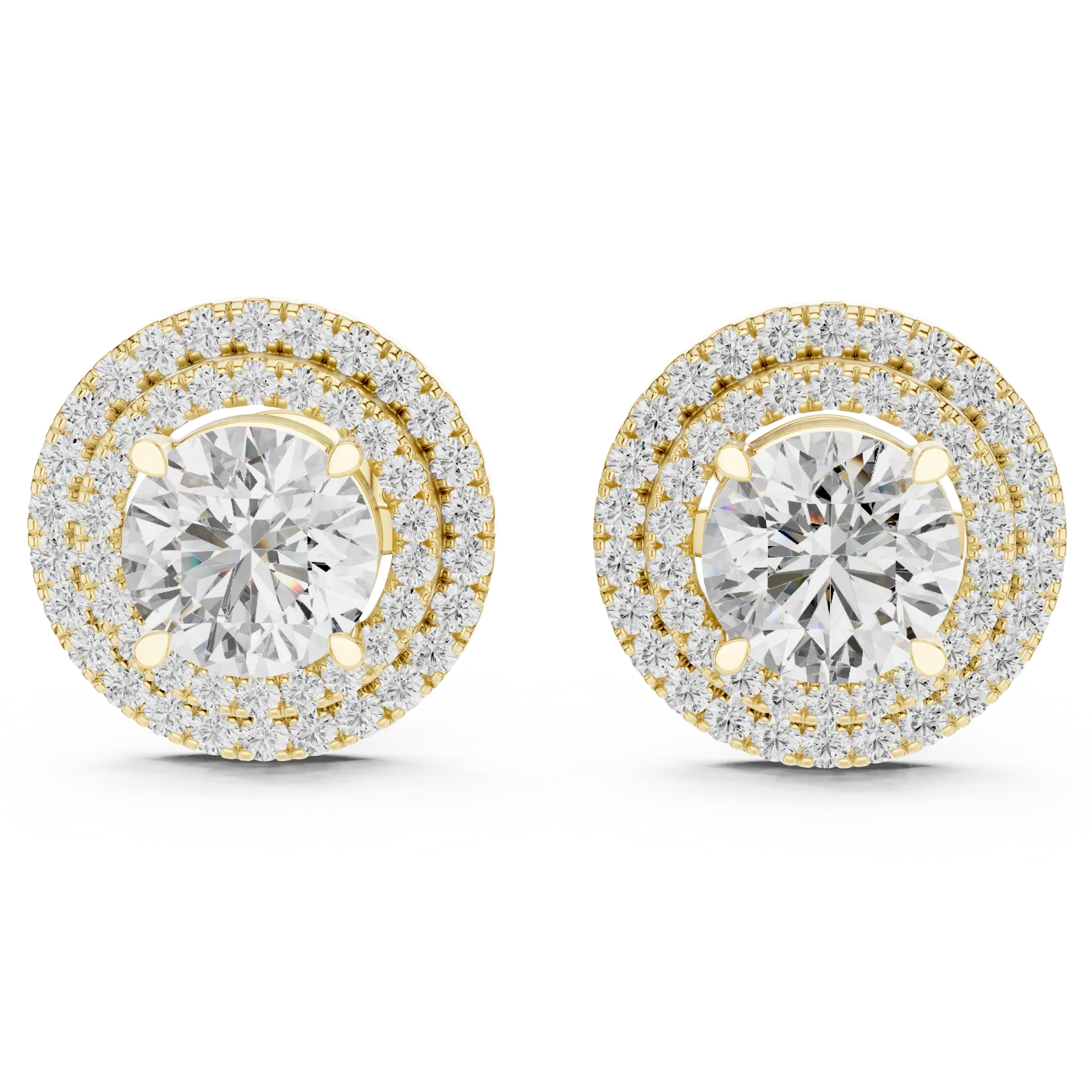 Round Double Halo Stud Earrings