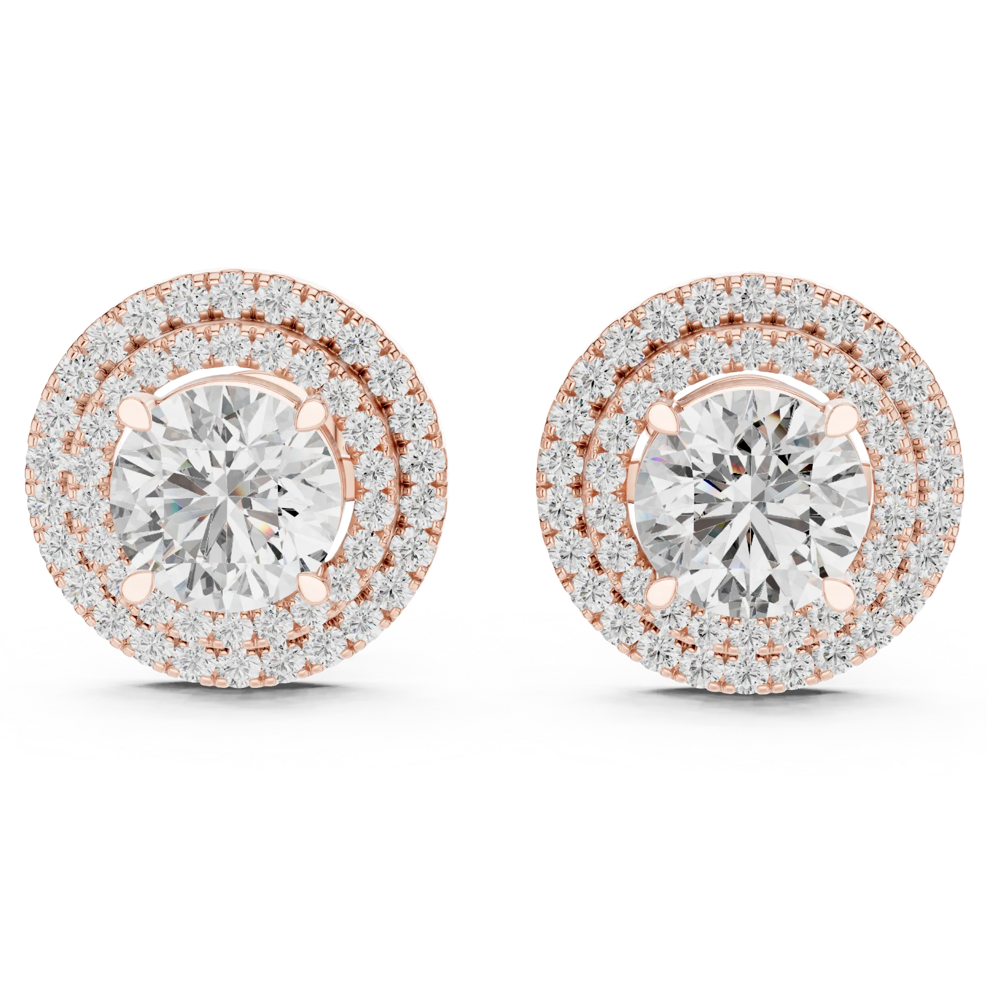 Round Double Halo Stud Earrings