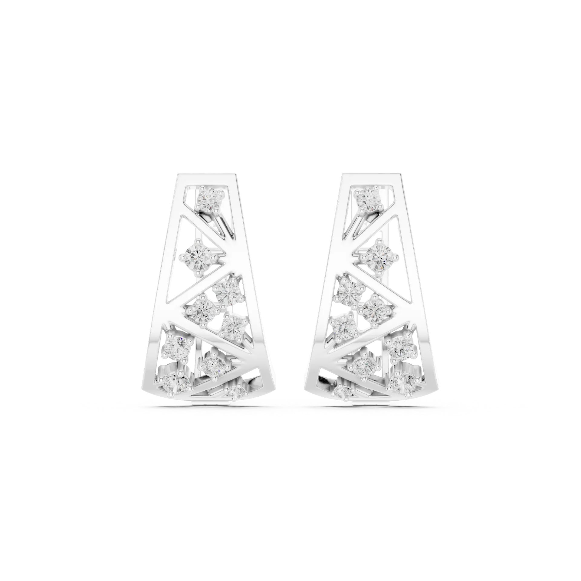 Lattice Diamond Huggie Hoop Earrings