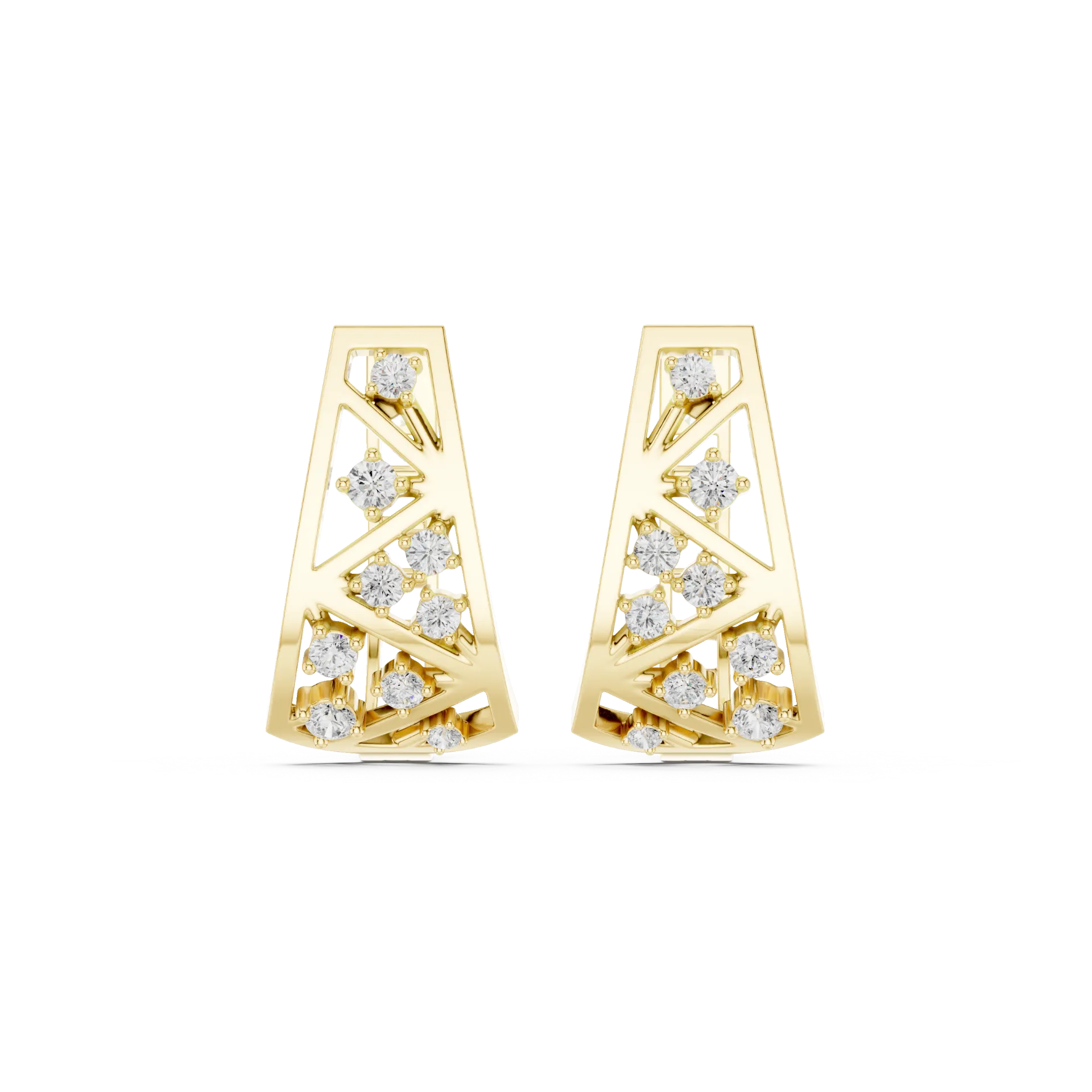 Lattice Diamond Huggie Hoop Earrings