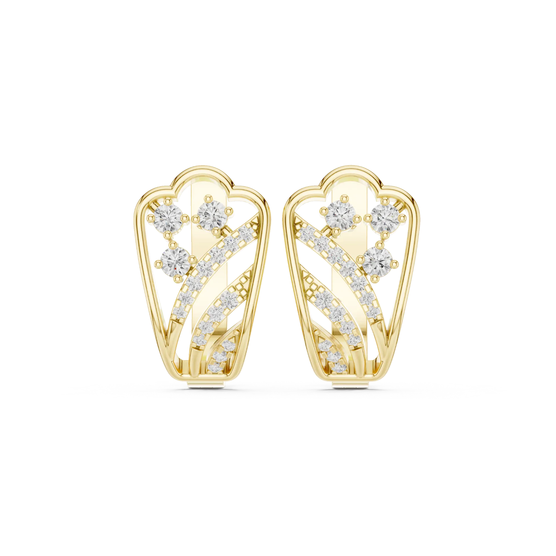 Ribbon Wave Diamond Huggie Earrings