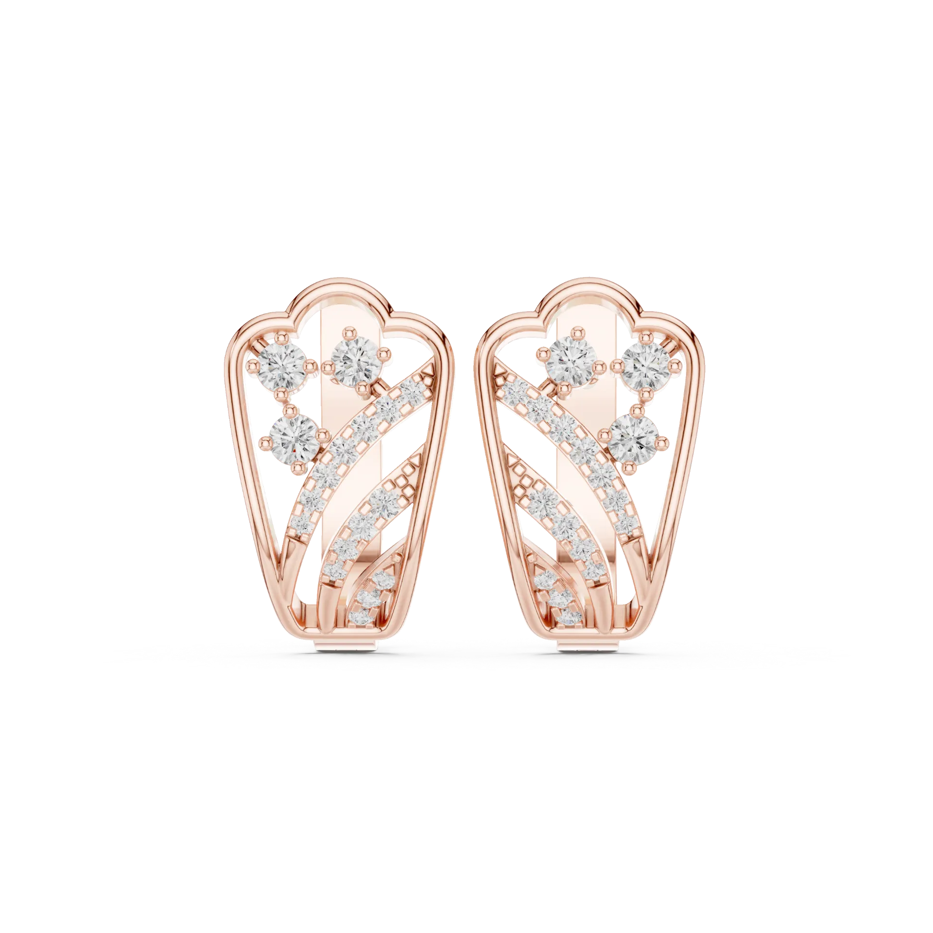 Ribbon Wave Diamond Huggie Earrings