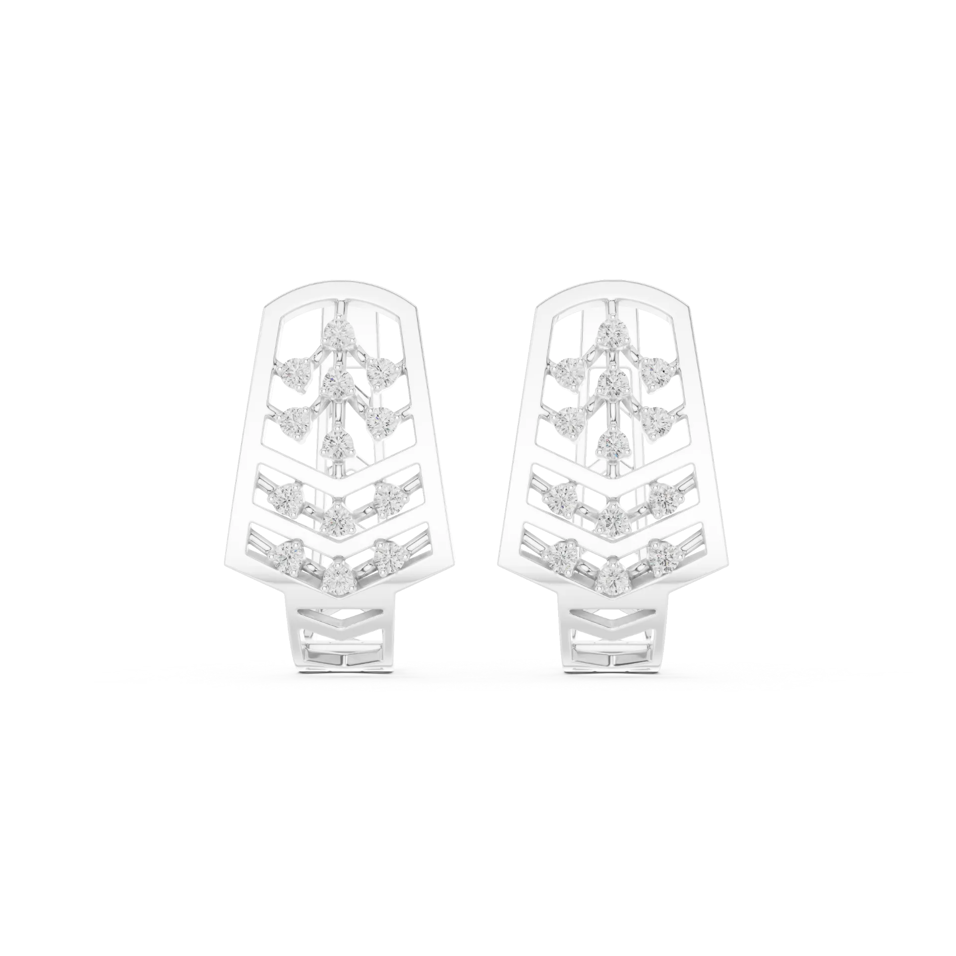 Chevron Openwork Diamond Huggie Earrings