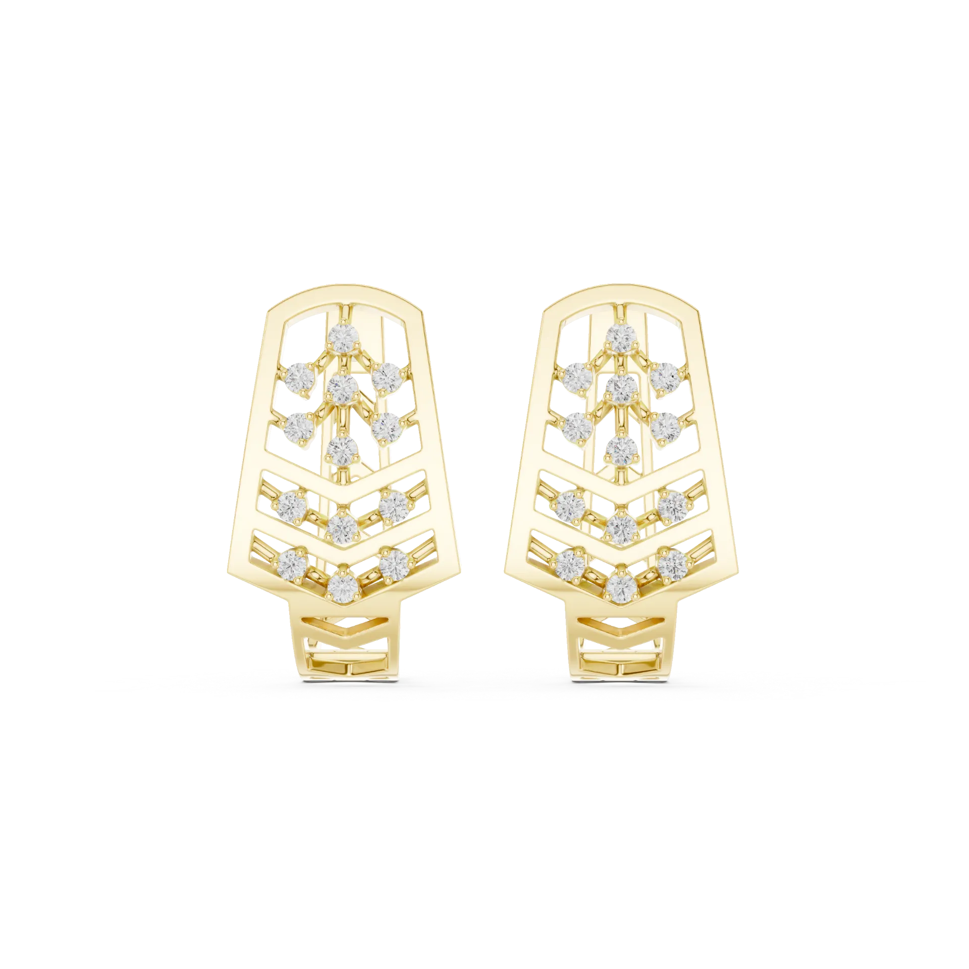 Chevron Openwork Diamond Huggie Earrings