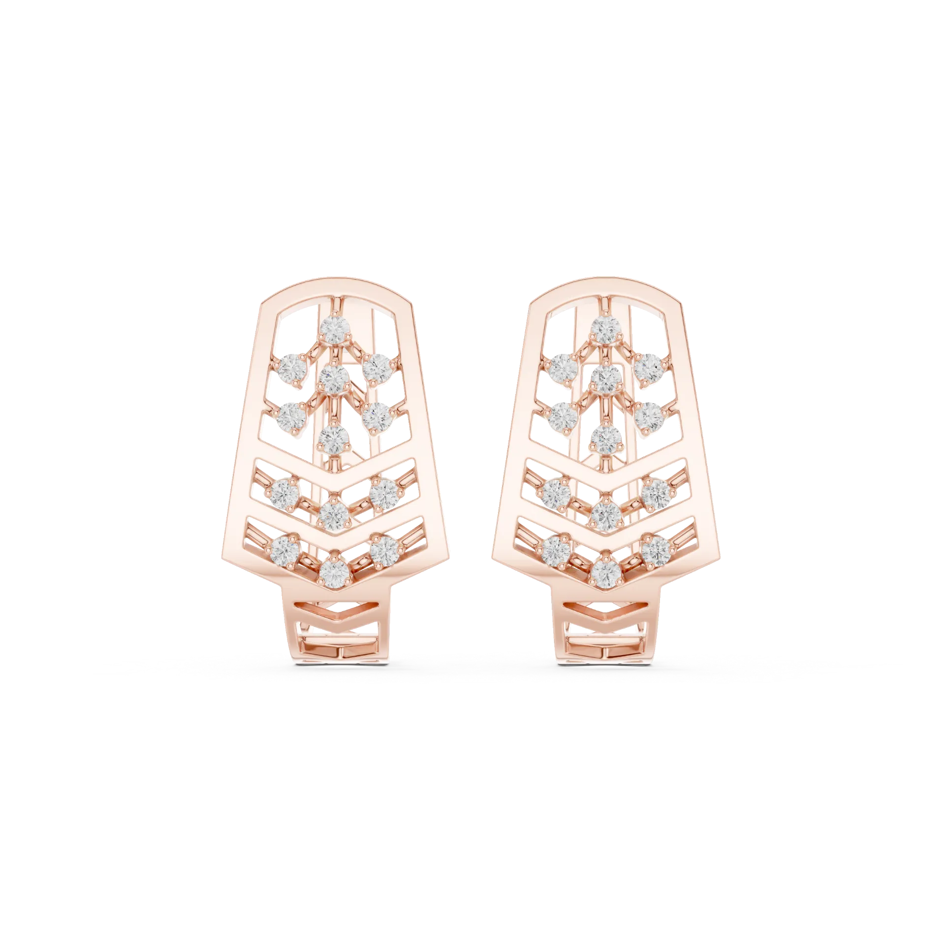 Chevron Openwork Diamond Huggie Earrings