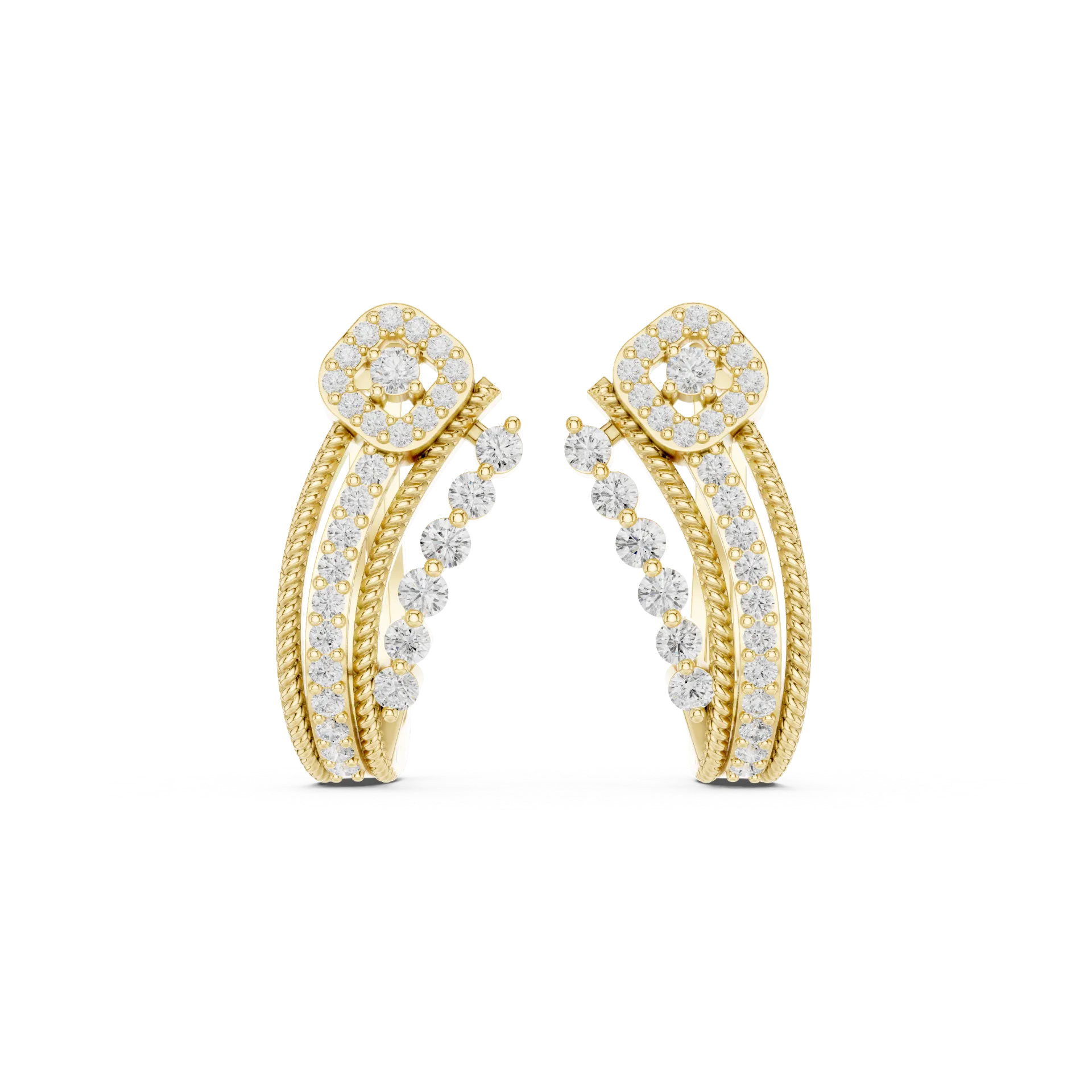 Bypass Halo Diamond Huggie Earrings