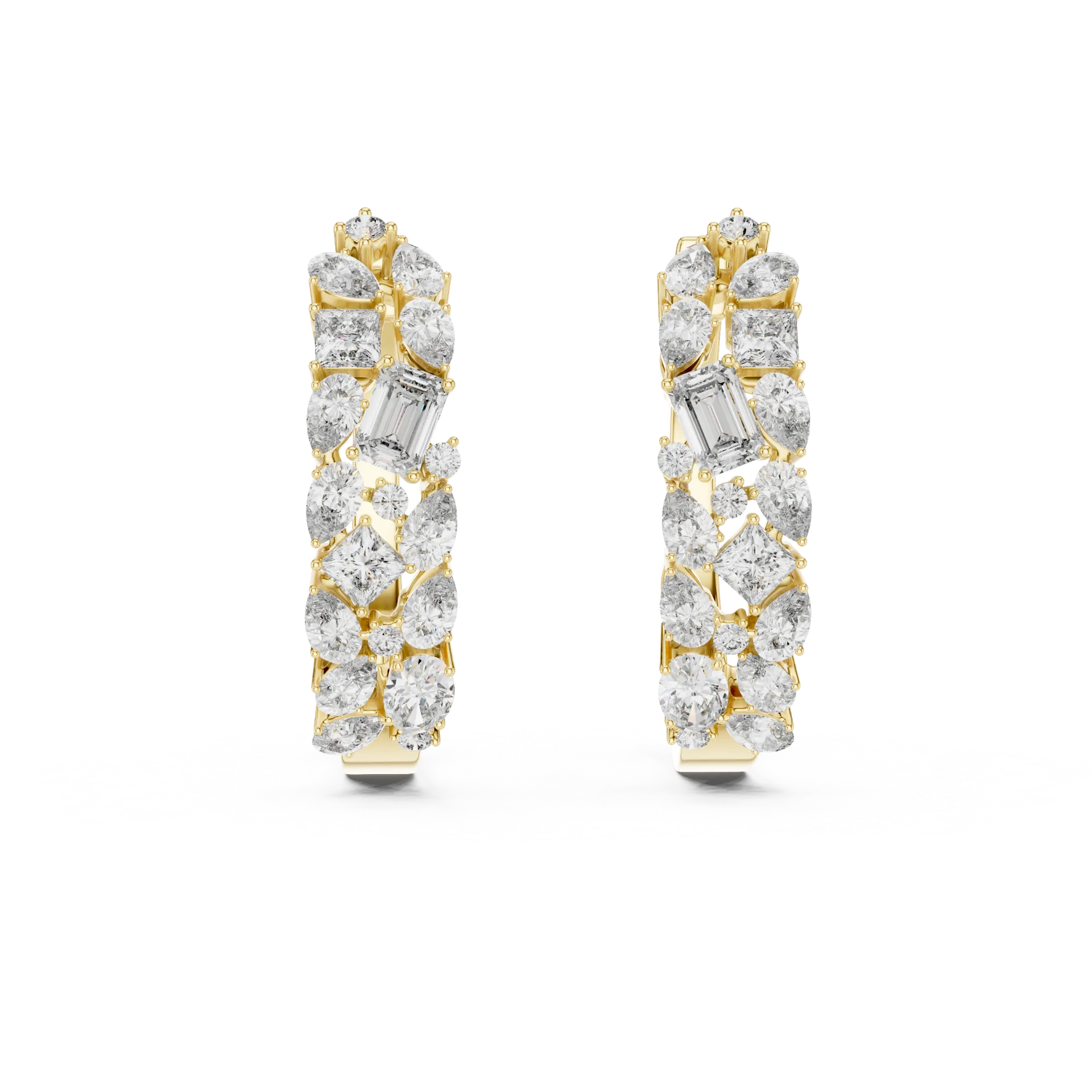 Mixed Shape Diamond Huggie Hoop Earrings
