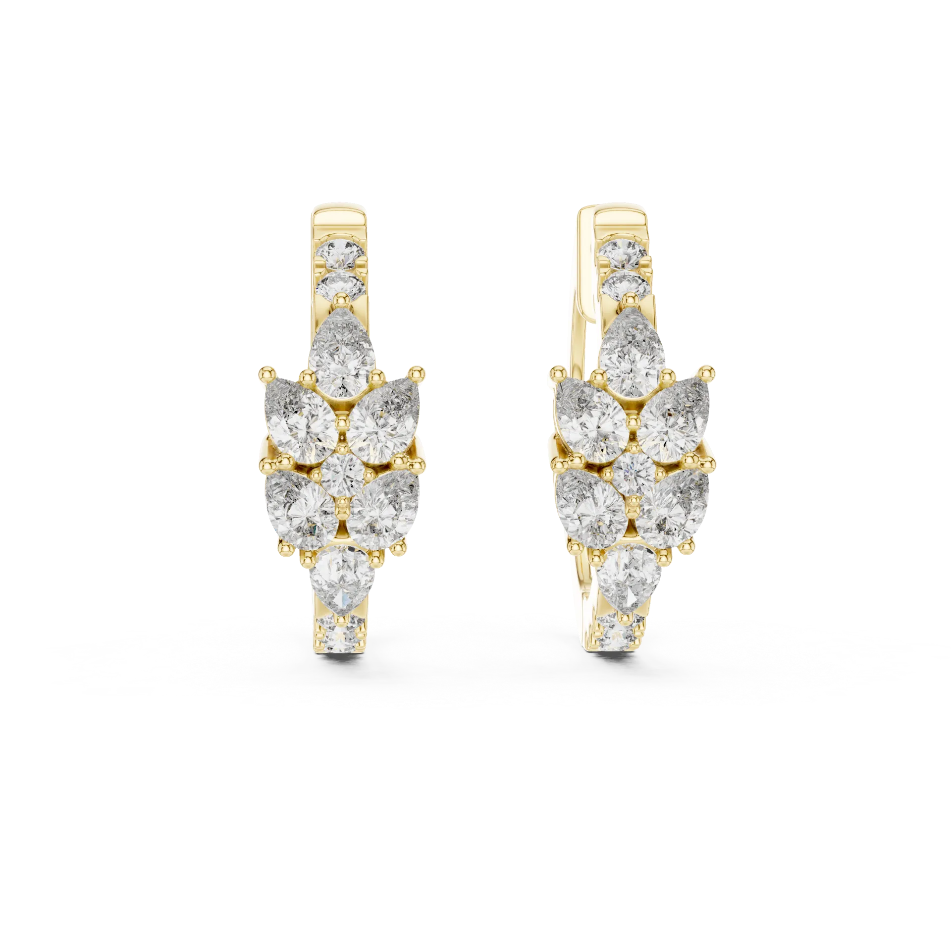 Pear Floral Diamond Huggie Earrings
