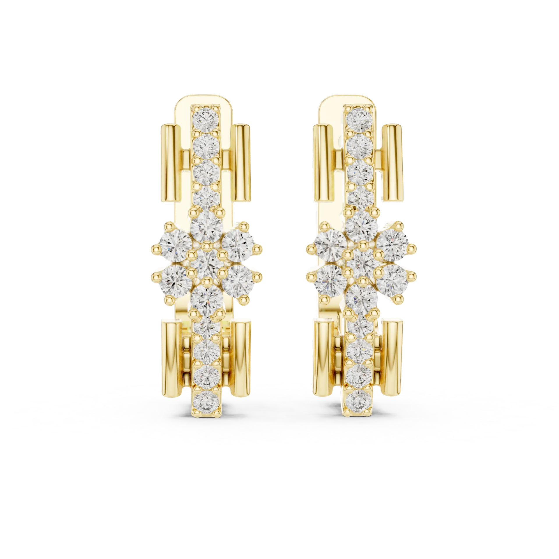Bezel Cluster Diamond Huggie Earrings