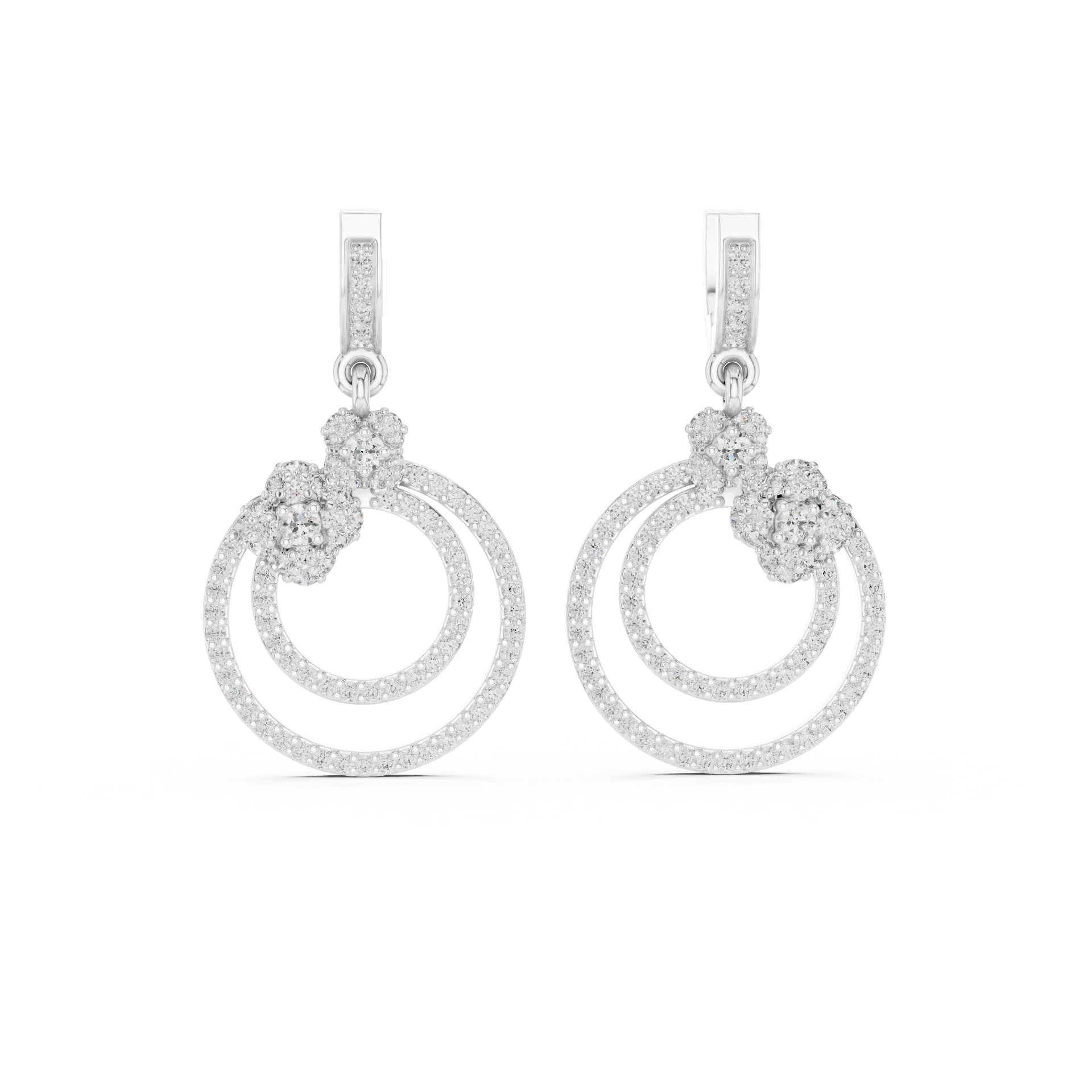 Circle Cluster Diamond Drop Earrings