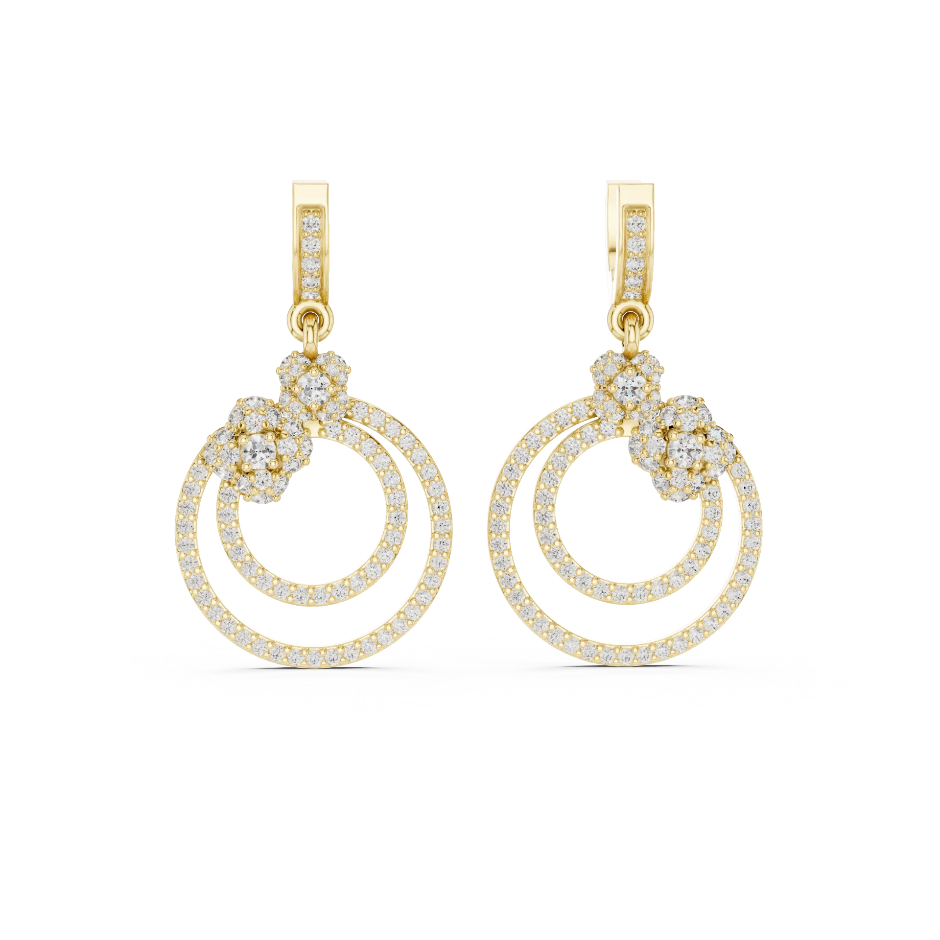 Circle Cluster Diamond Drop Earrings