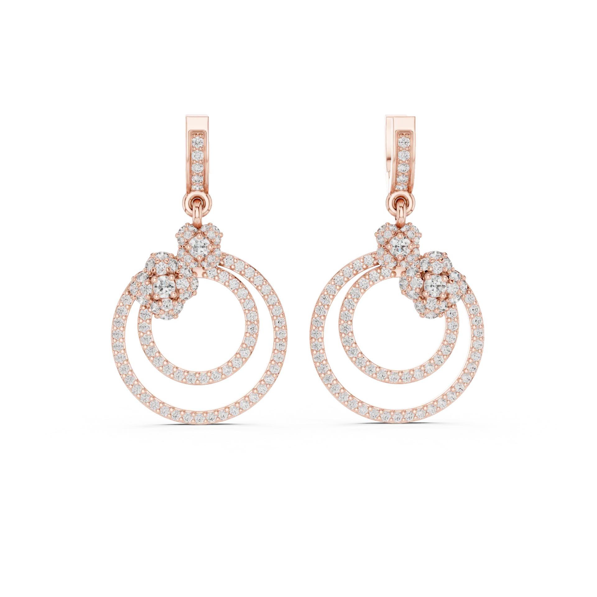 Circle Cluster Diamond Drop Earrings