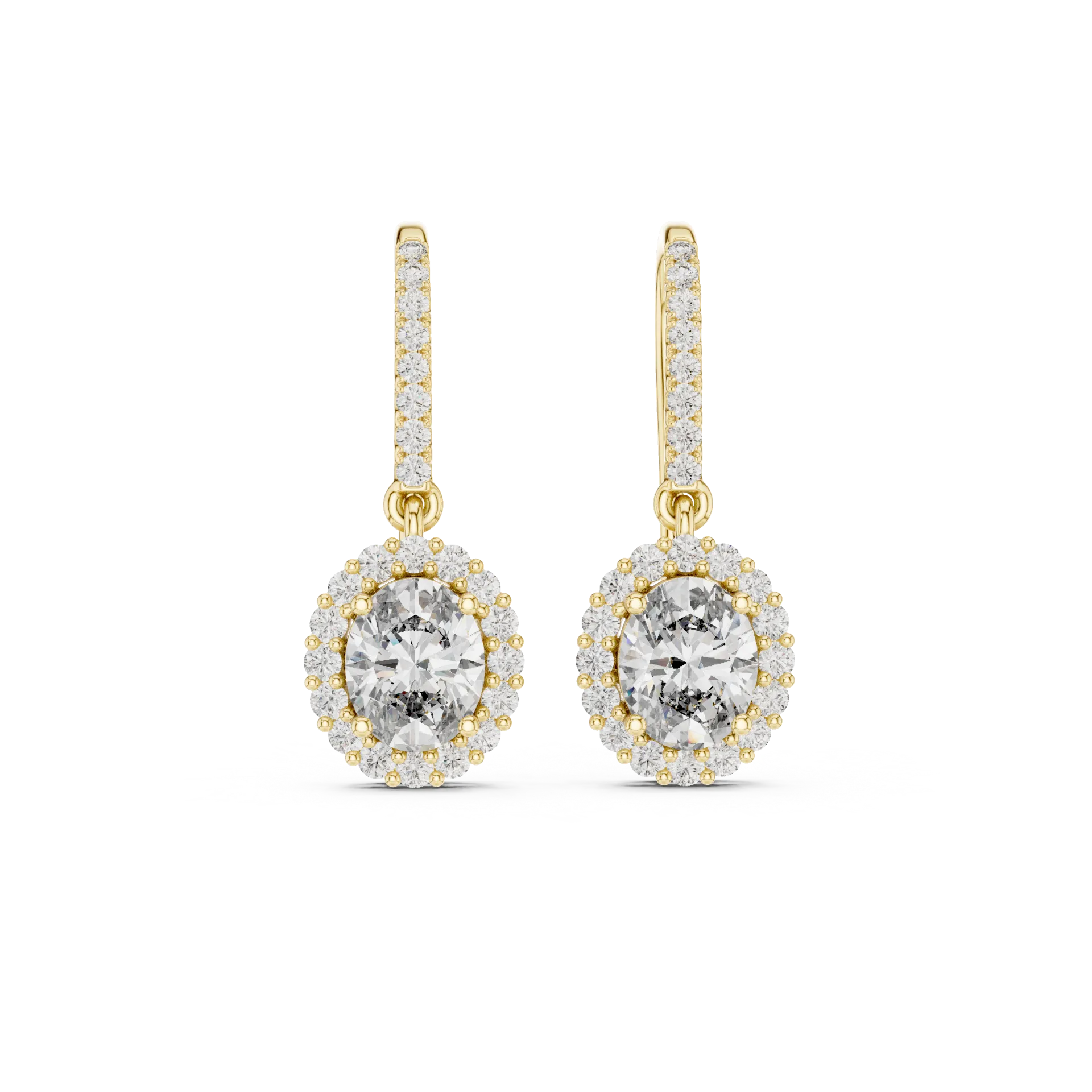 Oval Halo Diamond Drop Earrings