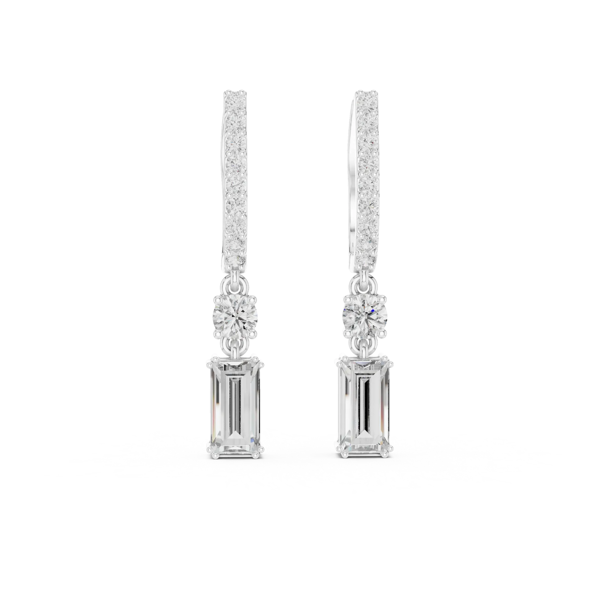 Baguette Emerald Diamond Drop Earrings