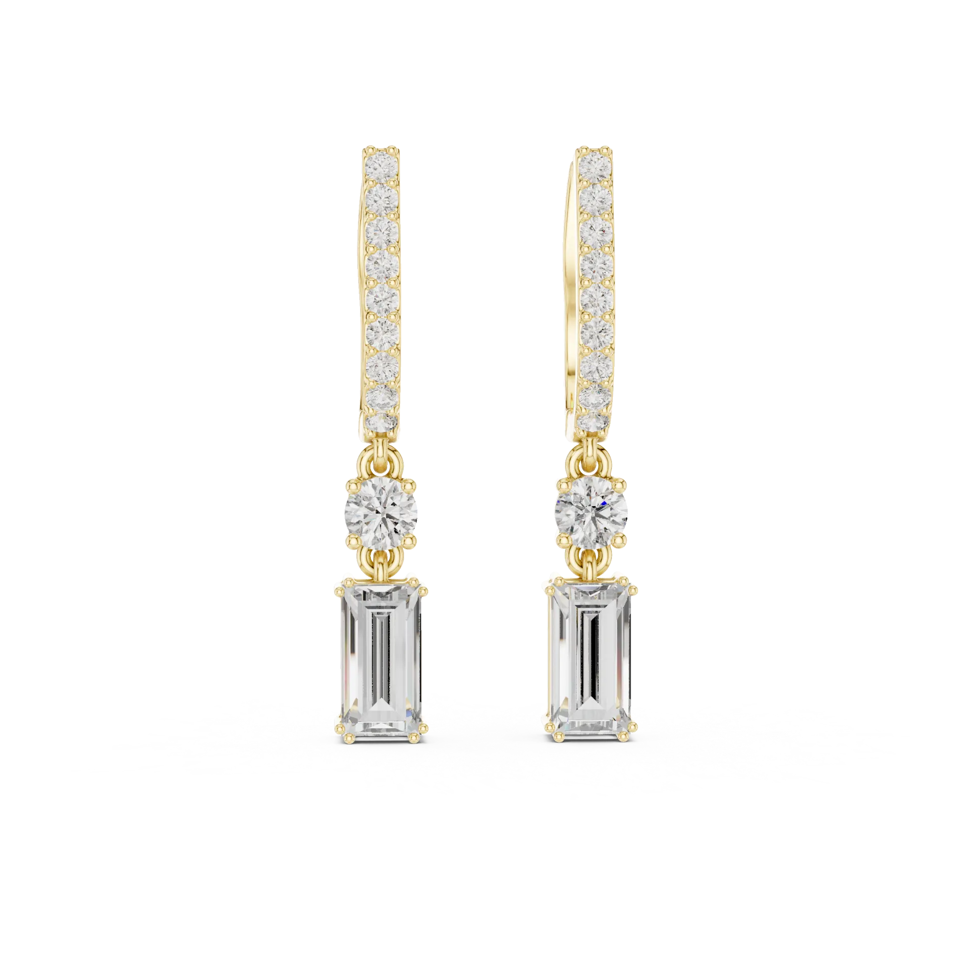 Baguette Emerald Diamond Drop Earrings