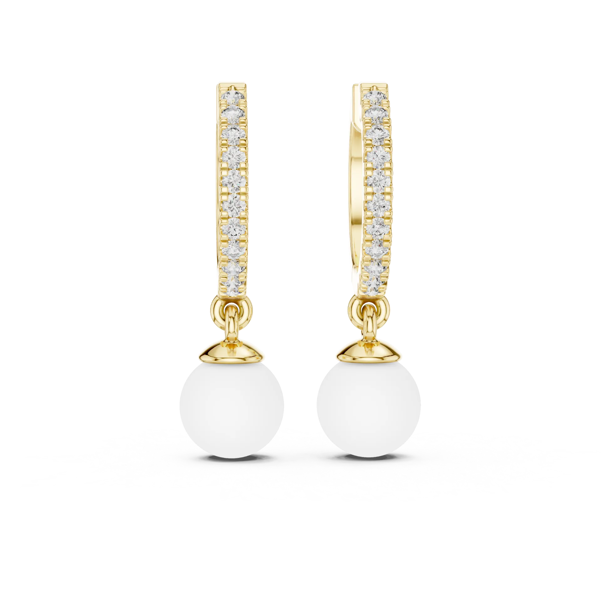Pearl Diamond Huggie Drop Earrings