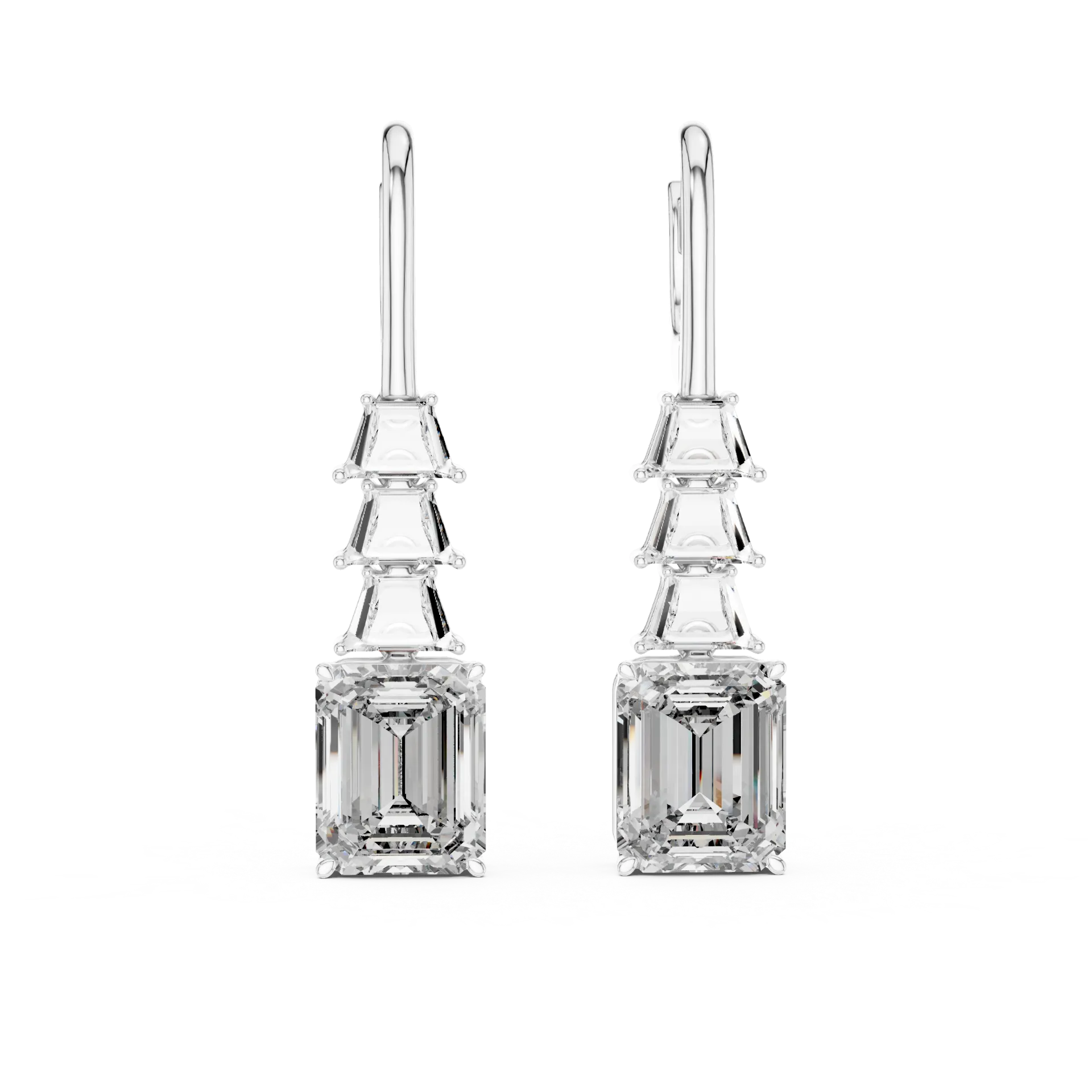 Emerald Trapezoid Diamond Drop Earrings