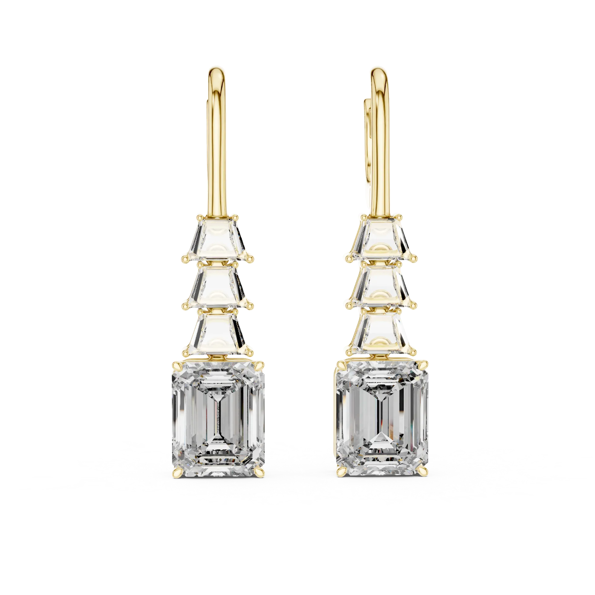 Emerald Trapezoid Diamond Drop Earrings