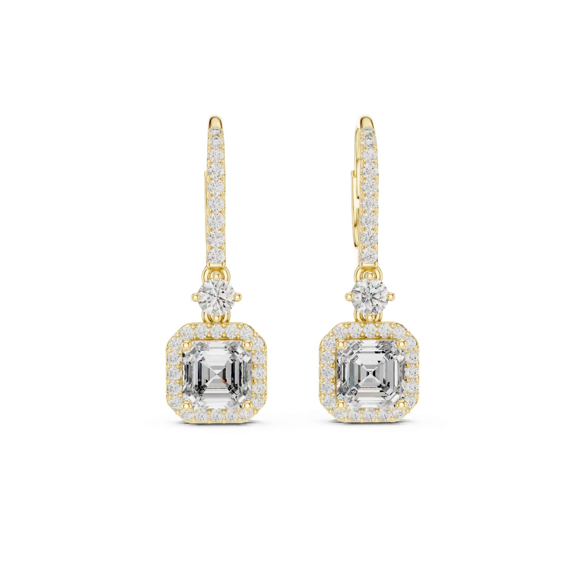 Asscher Halo Diamond Drop Earrings