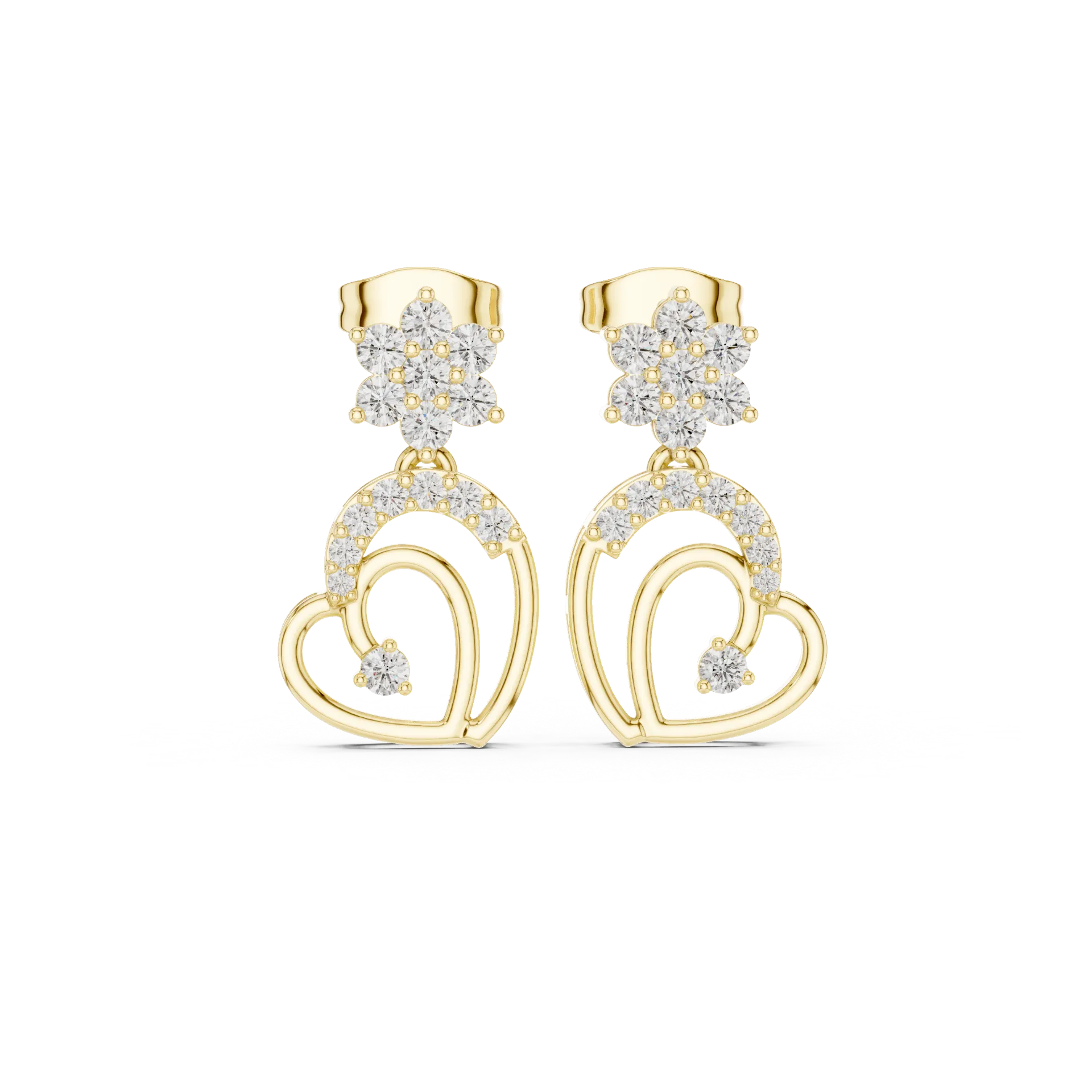 Floral Heart Diamond Drop Earrings