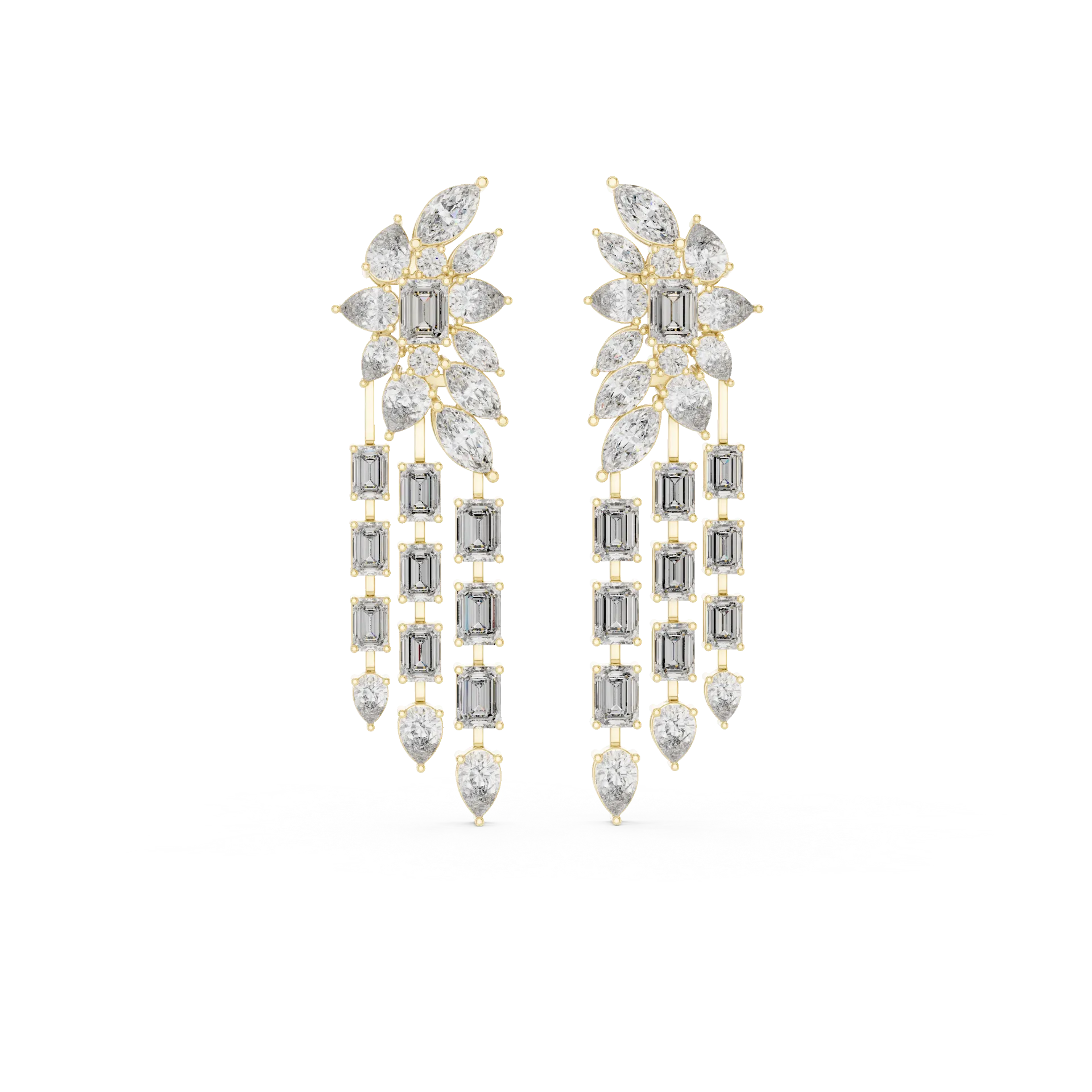Cascading Multi-Shape Diamond Drop Earrings