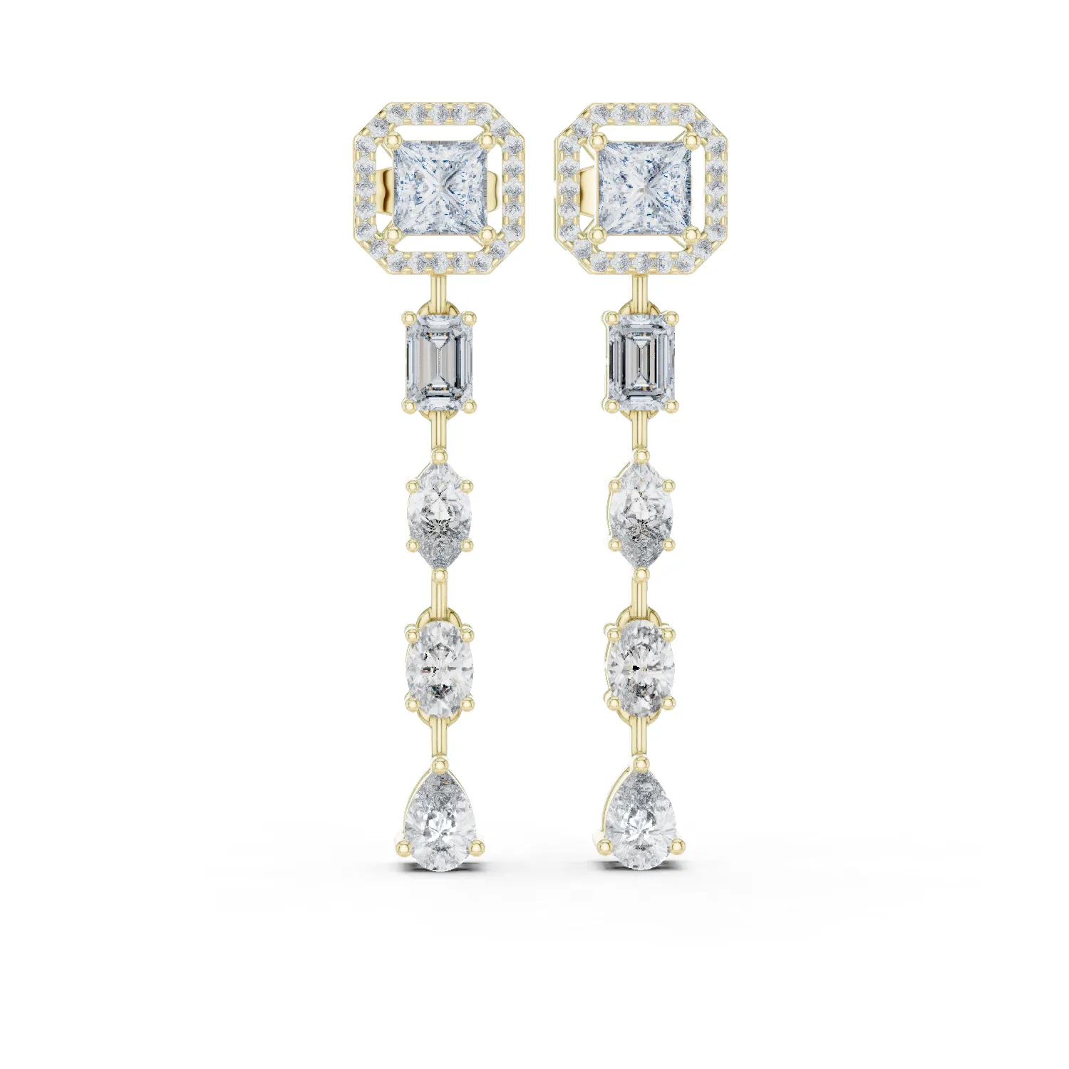Linear Multi-Shape Diamond Drop Earrings