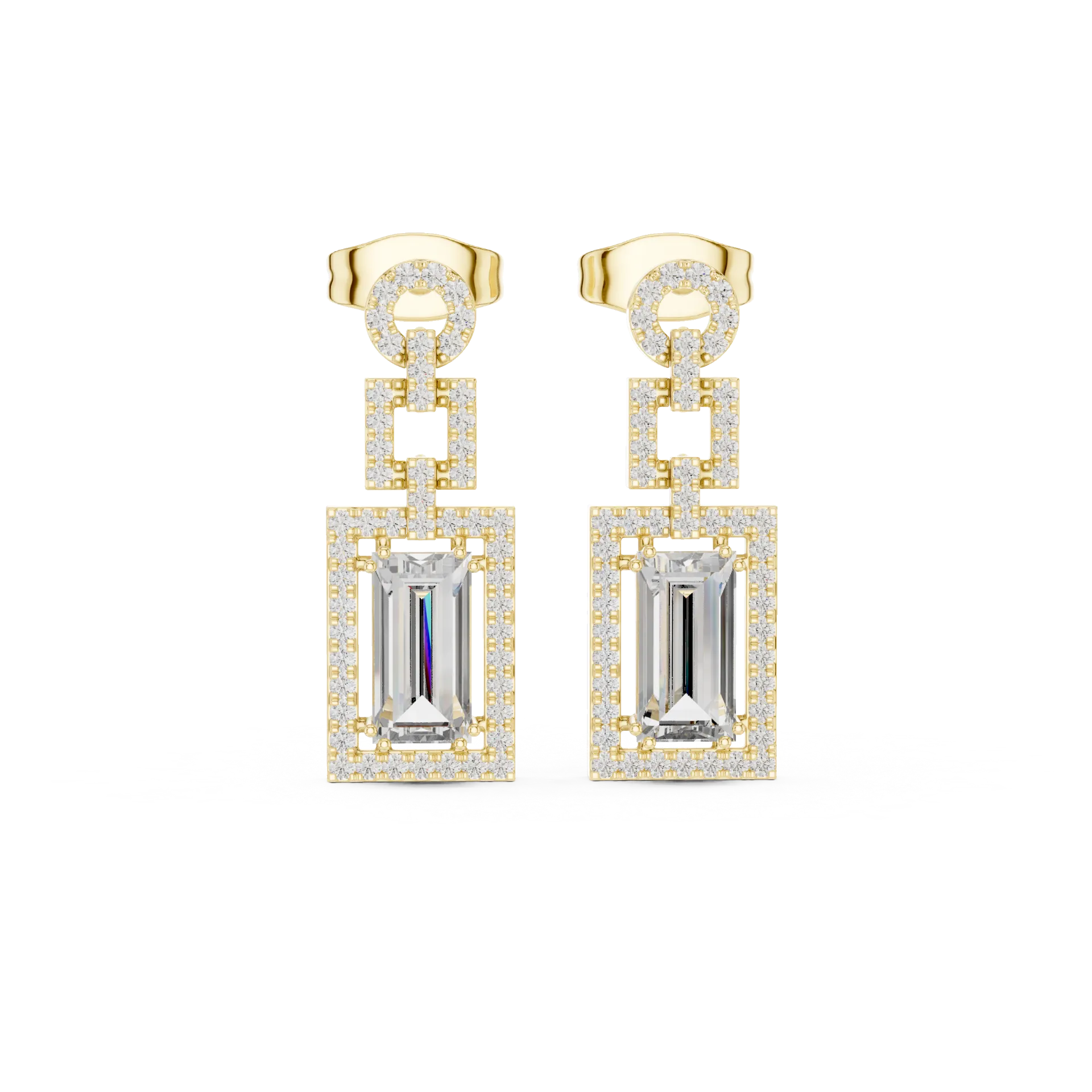 Baguette Halo Diamond Drop Earrings