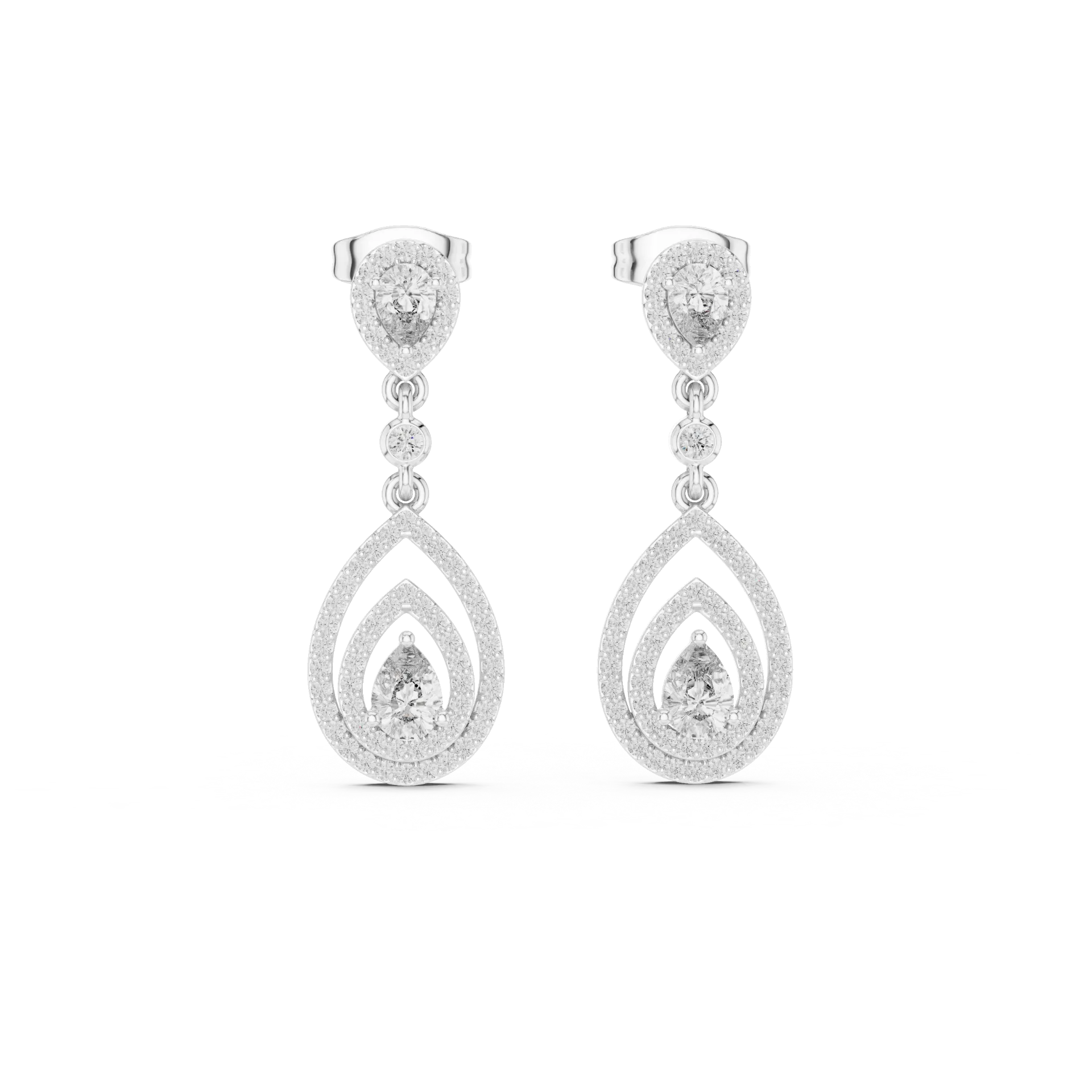 Double Pear Halo Drop Earrings