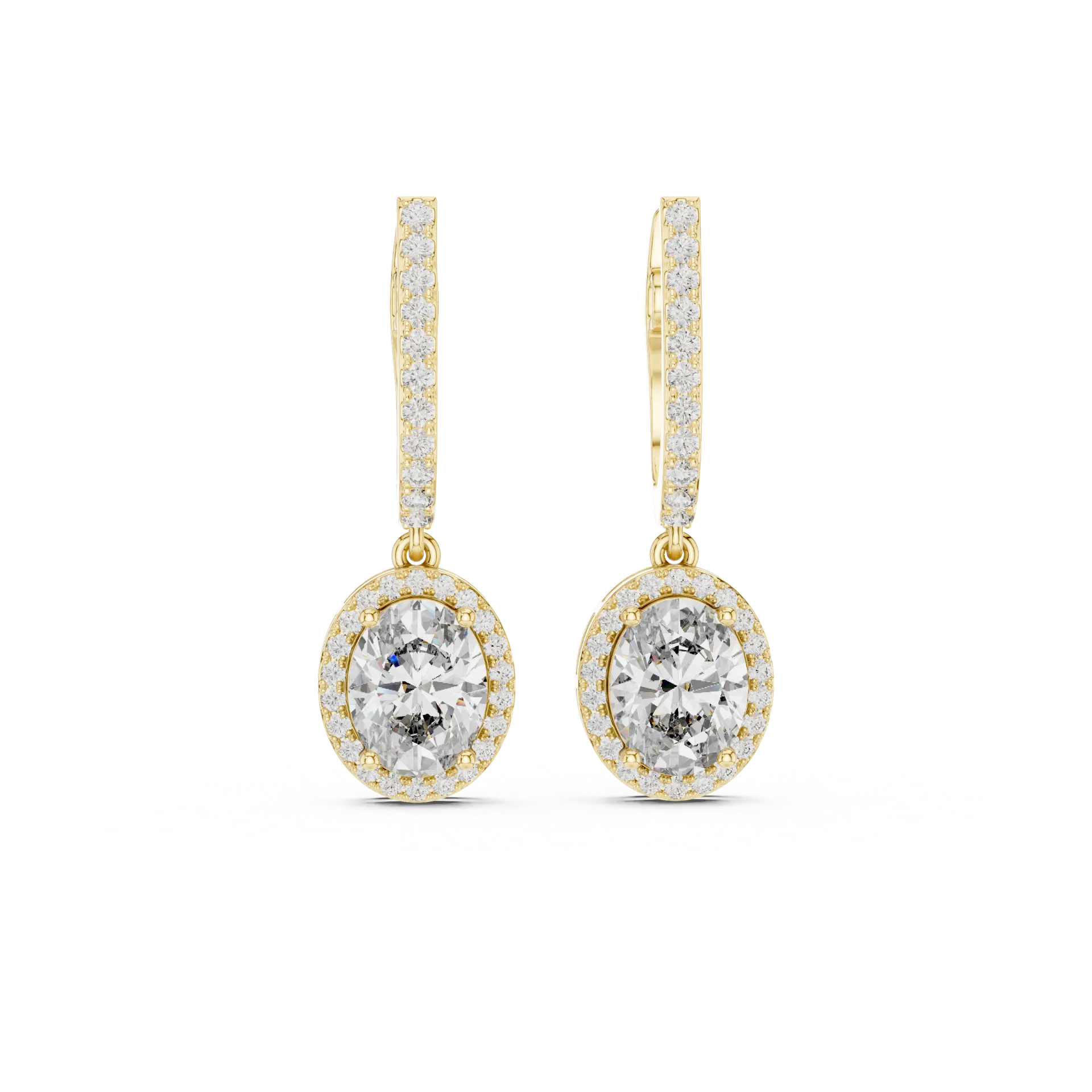 Oval Halo Diamond Drop Earrings