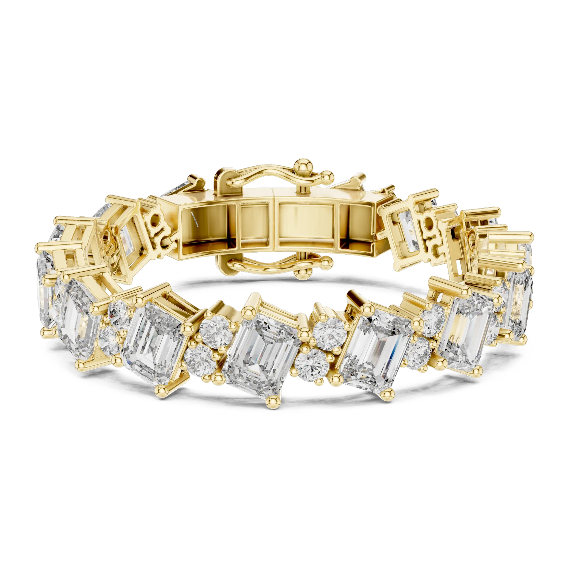 Diagonal Emerald Collet Diamond Bracelet
