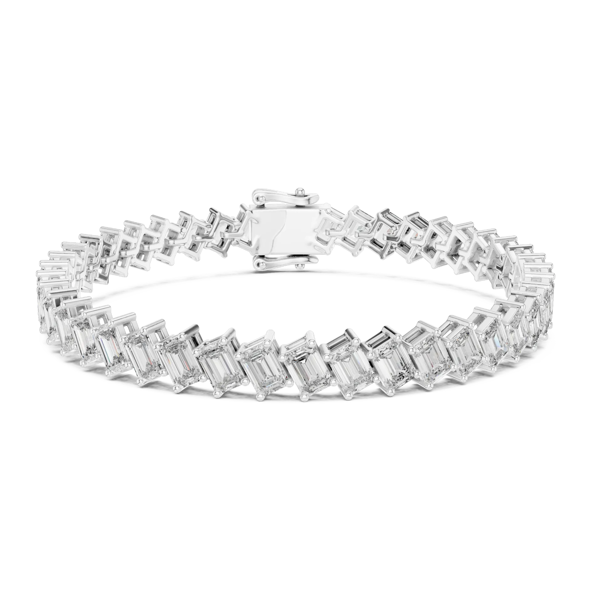 Angled Emerald Collet Diamond Bracelet