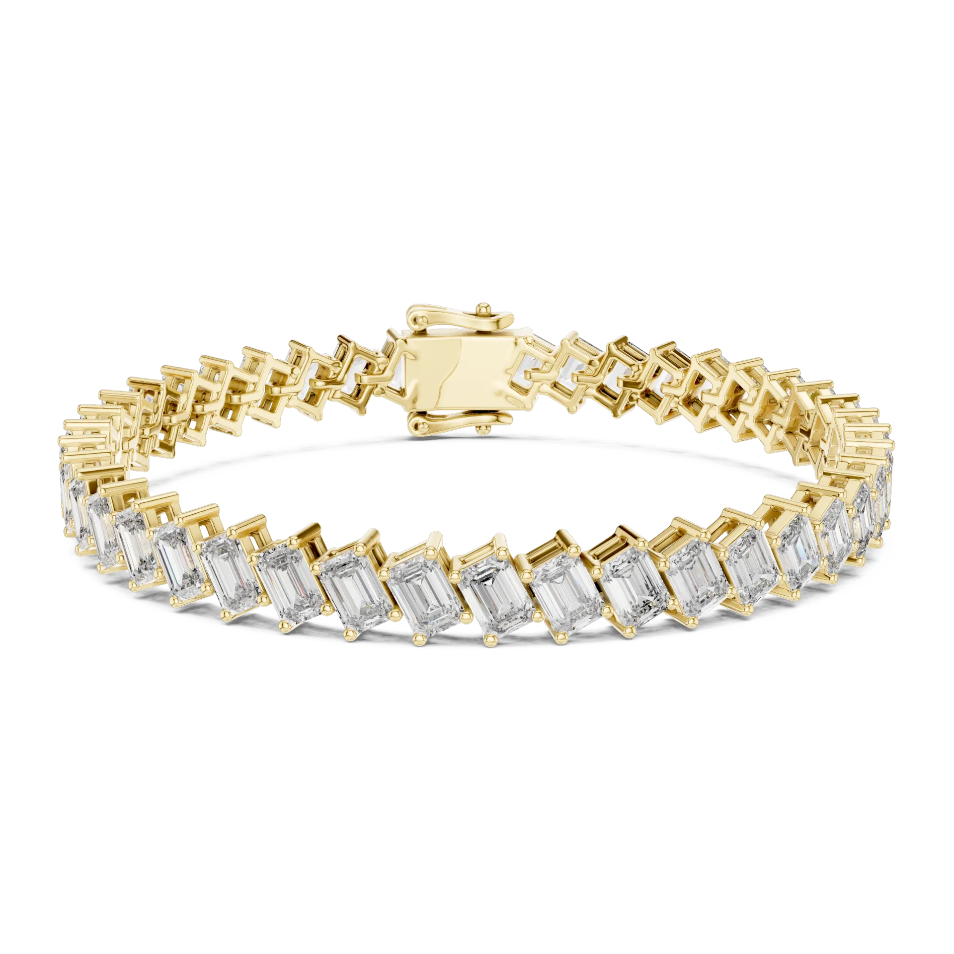 Angled Emerald Collet Diamond Bracelet