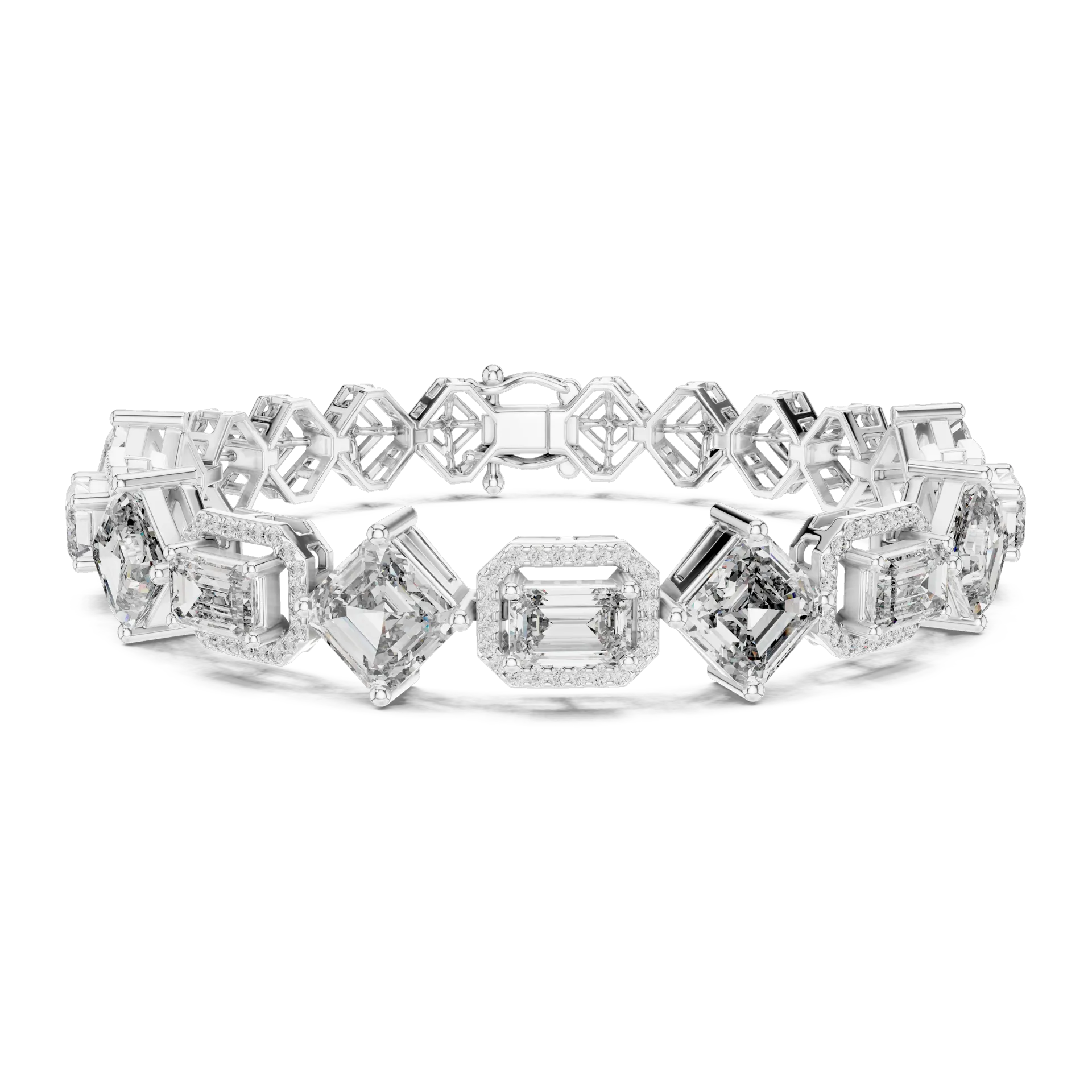 Emerald Cut Halo Tennis Bracelet