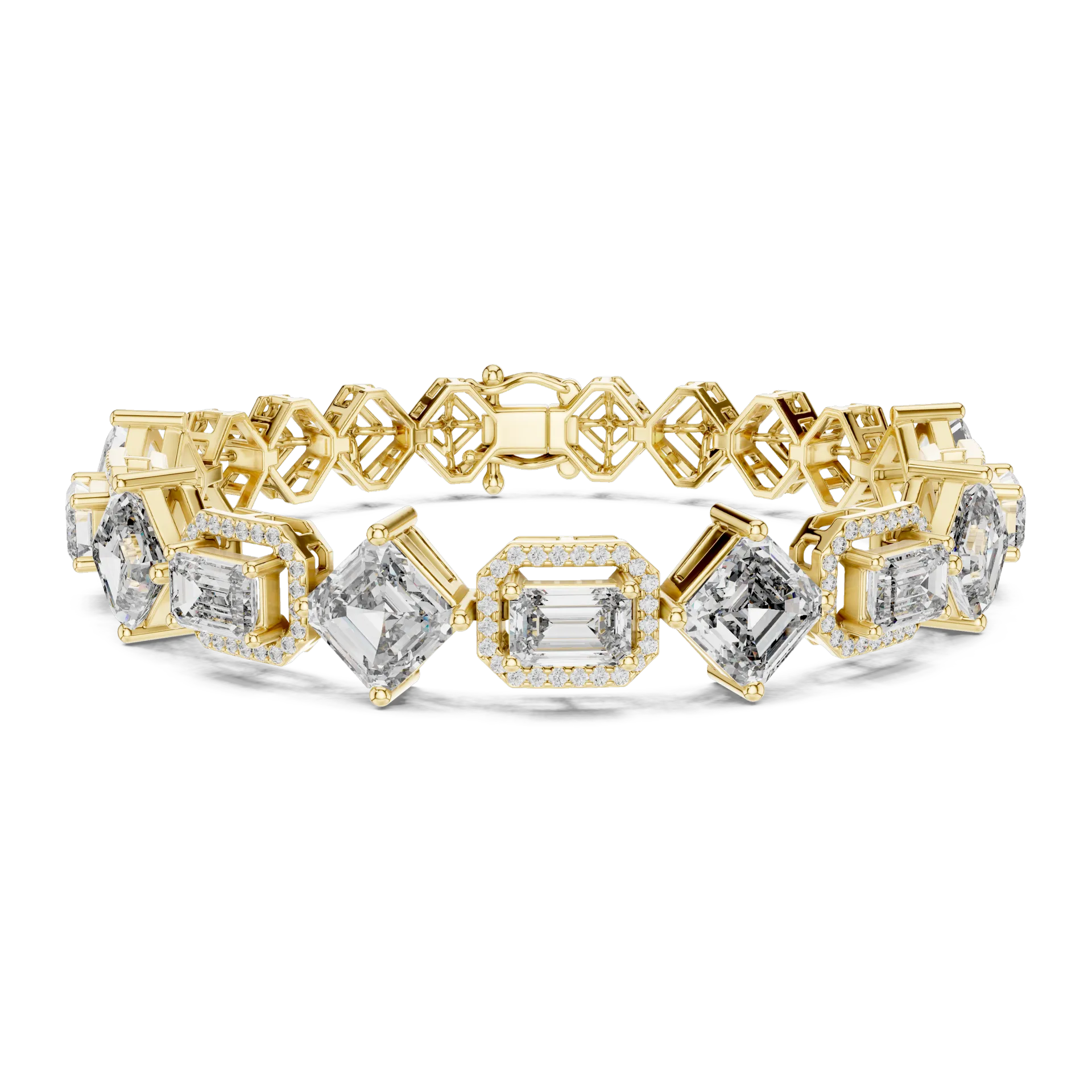 Emerald Cut Halo Tennis Bracelet