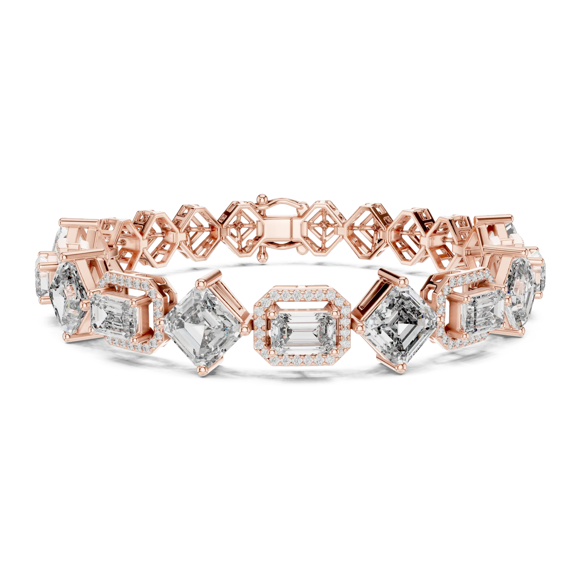 Emerald Cut Halo Tennis Bracelet