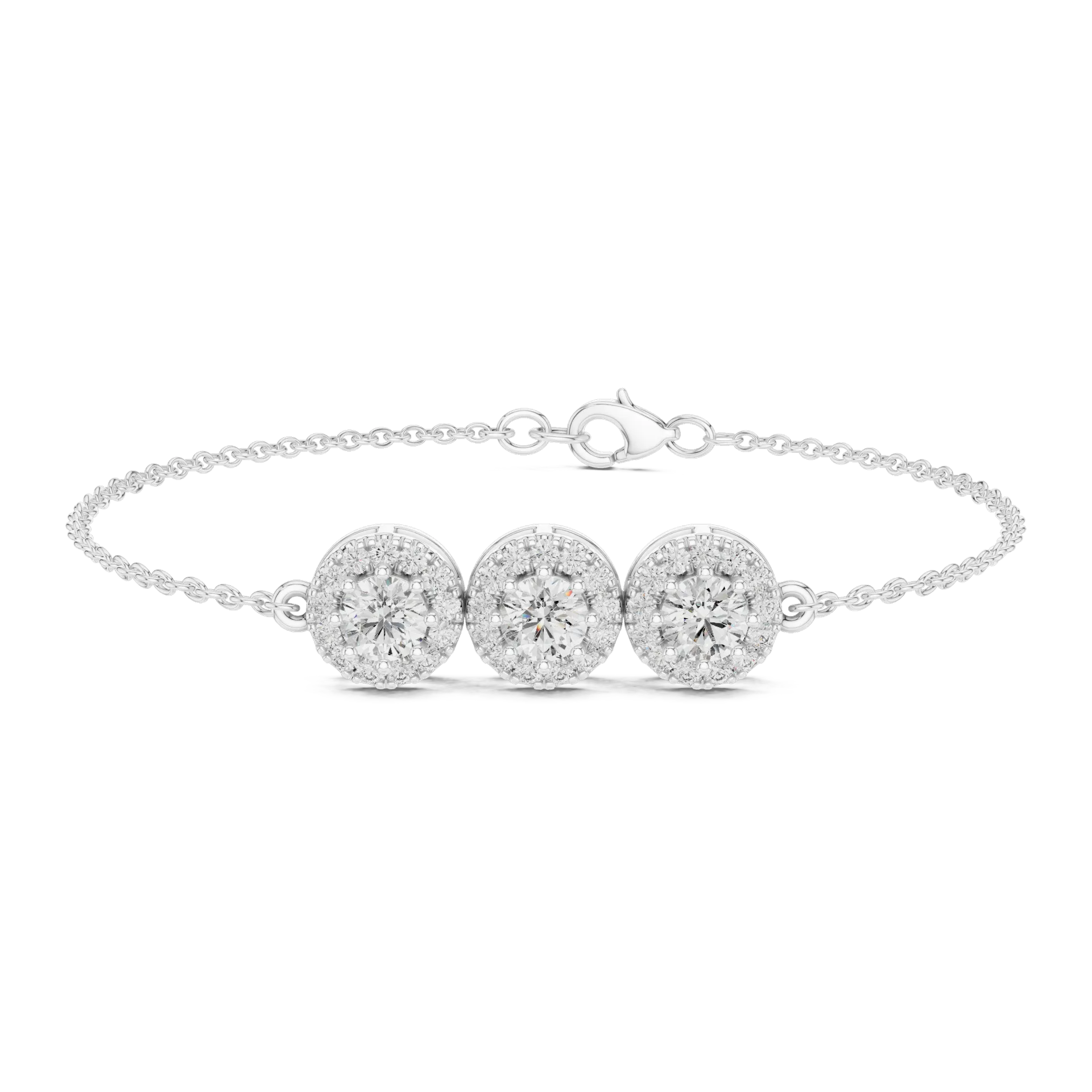 Triple Halo Station Diamond Bracelet