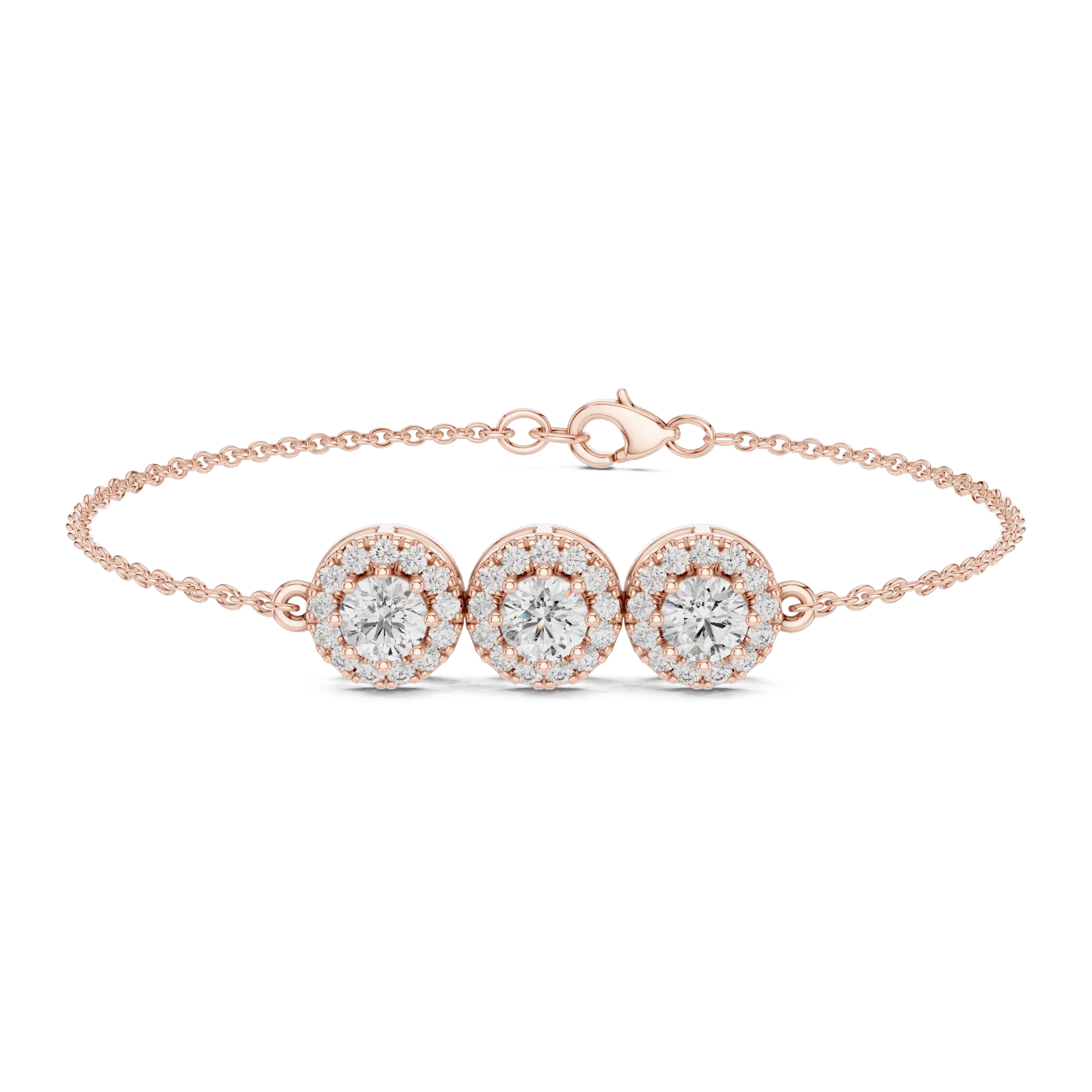 Triple Halo Station Diamond Bracelet