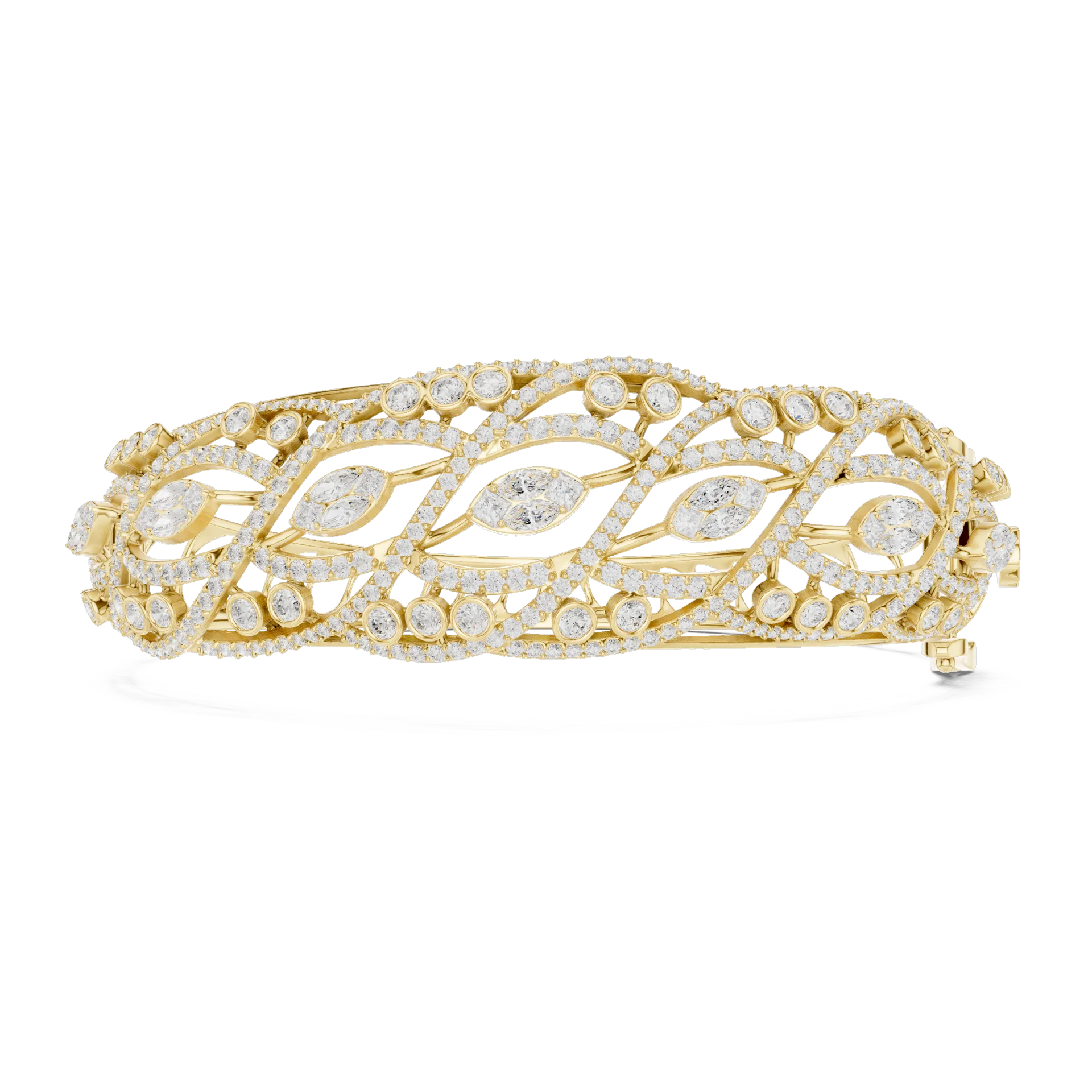 Intricate Floral Filigree Diamond Bangle