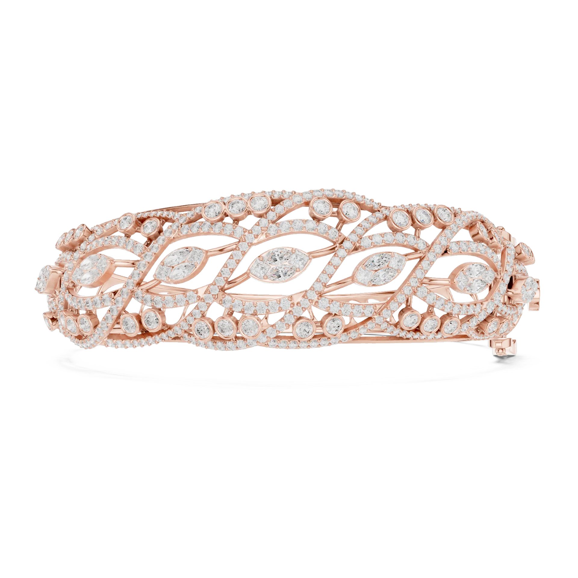 Intricate Floral Filigree Diamond Bangle