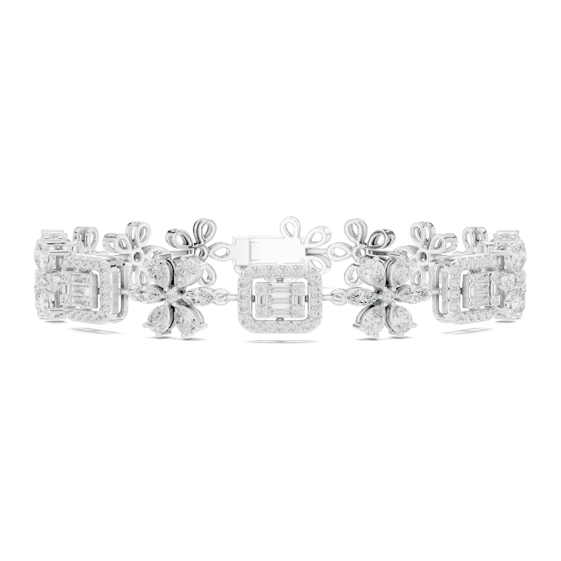 Floral Blossom Baguette Diamond Bracelet