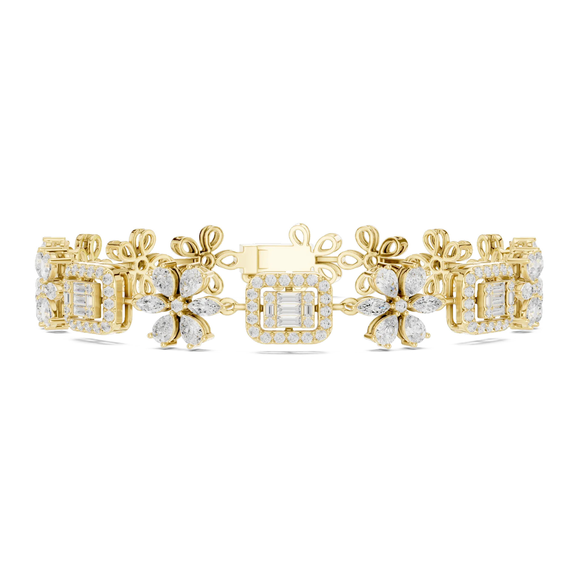 Floral Blossom Baguette Diamond Bracelet