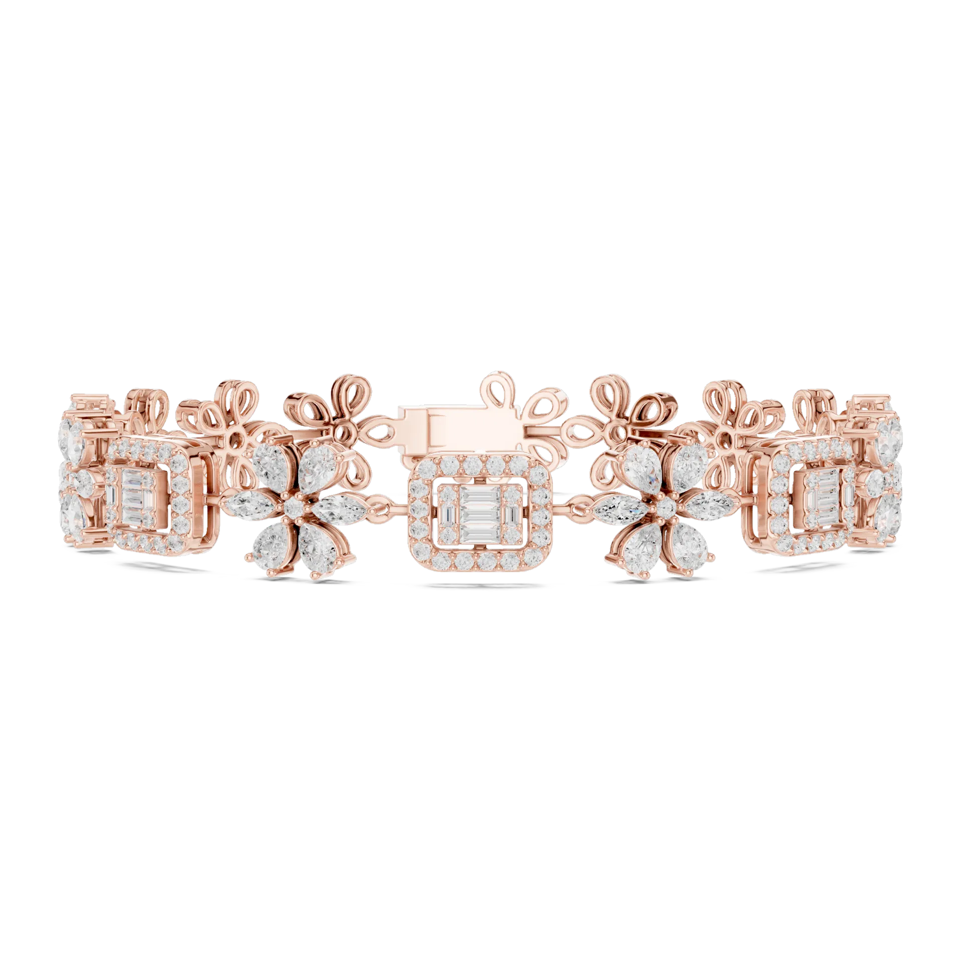 Floral Blossom Baguette Diamond Bracelet